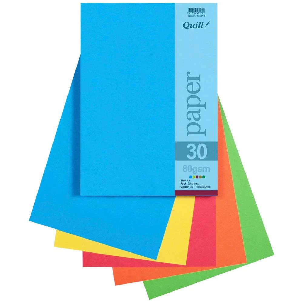 1 Quill A4 80gsm Paper Brights Assorted 25 Pack, 1 of 2