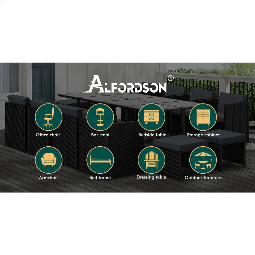 10 Alfordson Outdoor Dining Set 13 PCS Table Chairs Patio Lounge Wicker Furniture - Black, 10 of 10
