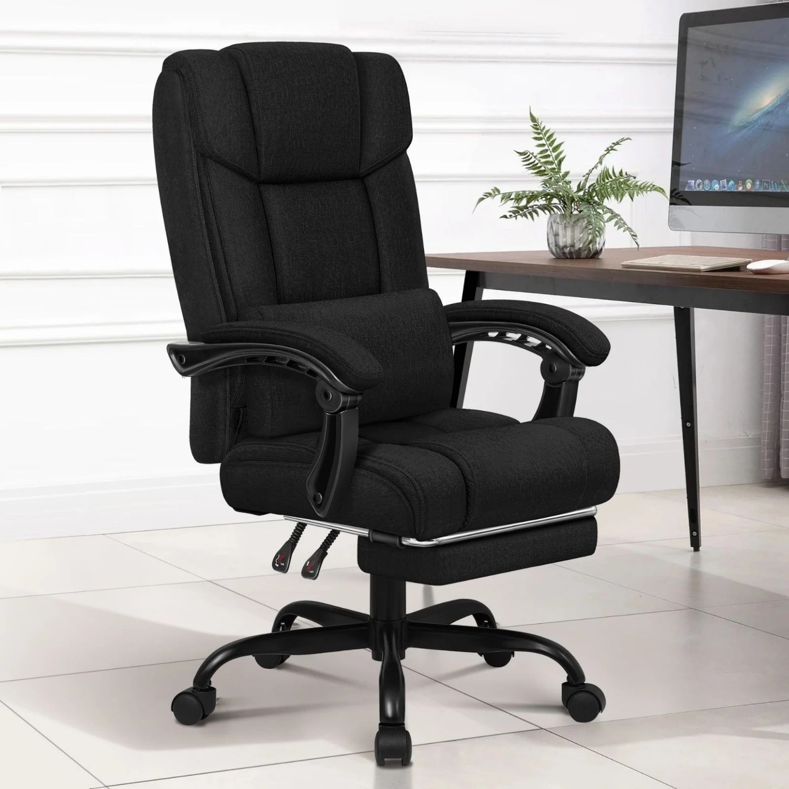 2 Alfordson Office Chair Executive Computer Gaming Fabric Seat Recliner - Black, 2 of 10