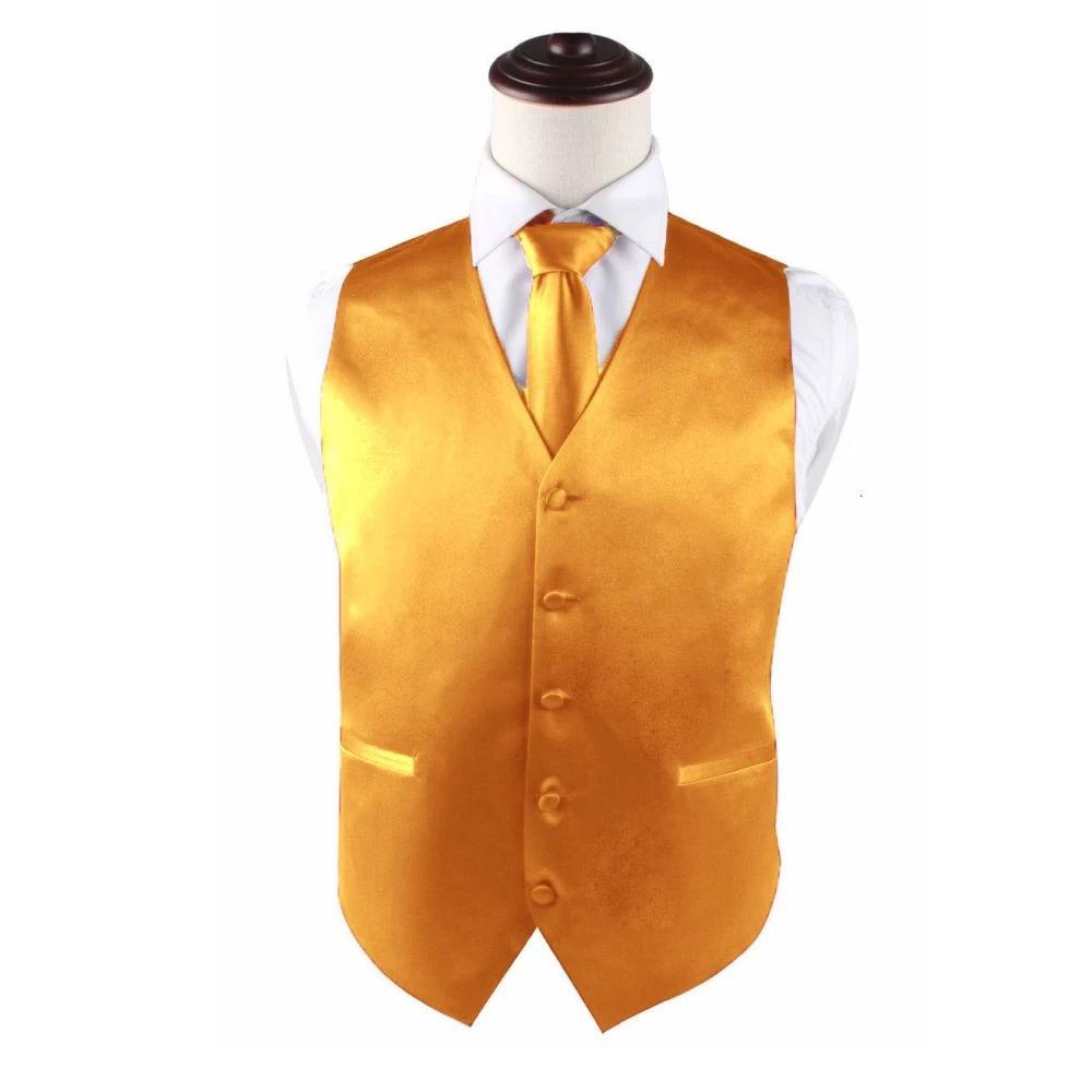 1 Zasel Mens Plain Vest Waistcoat & Matching Neck Tie GOLD, 1 of 2