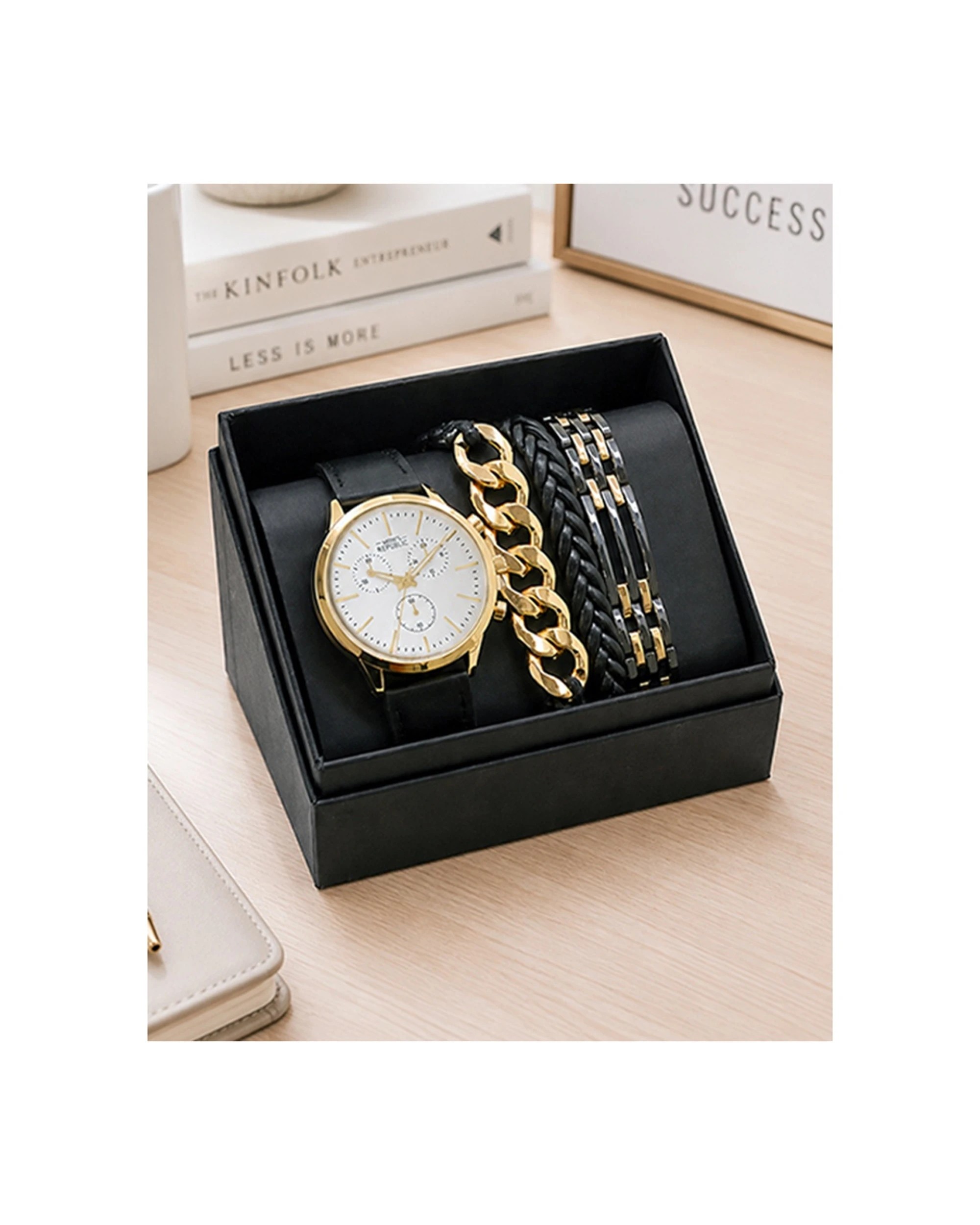 3 Men's Republic 4pc Watch Set With Bracelets Signature Gift - Gold, 3 of 3
