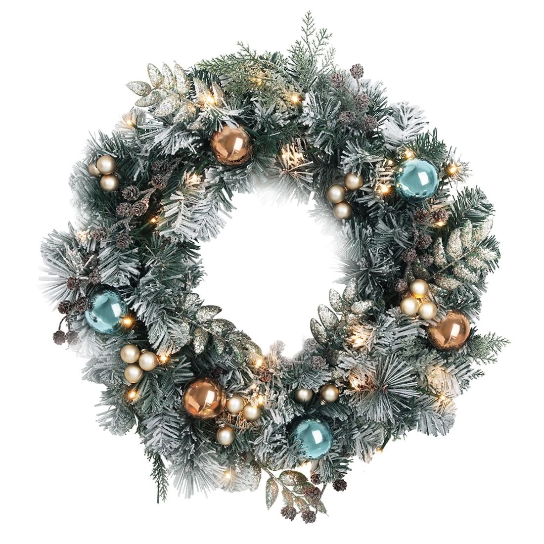 2 Jingle Jollys 60cm Christmas Wreath With Led Lights Snowy Garland Xmas Decor Durable Space Saving Modern Decor - Green, 2 of 7