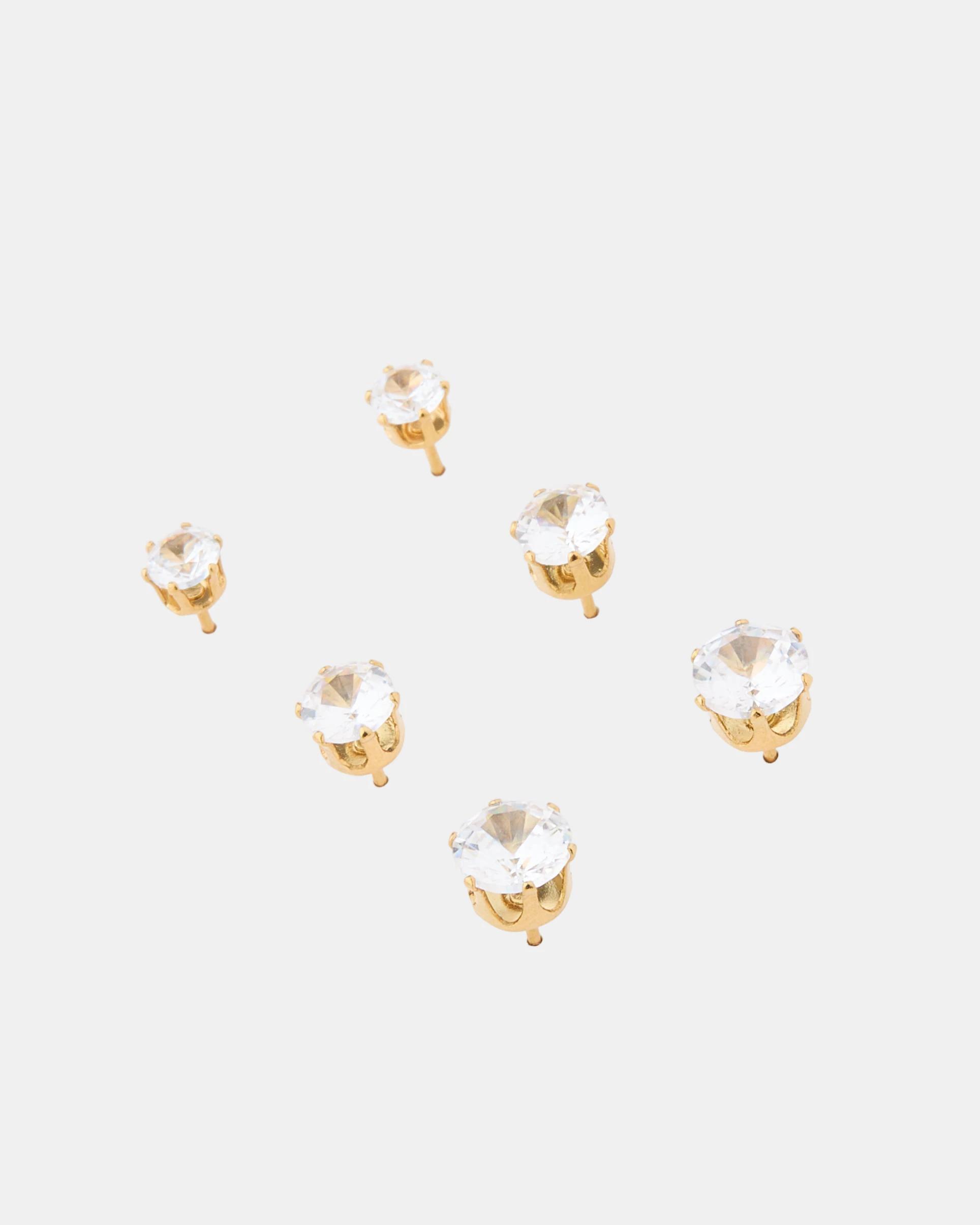 2 3 Pack Waterproof Stainless Steel Round Stud Earrings - Gold Tone Gold, 2 of 5