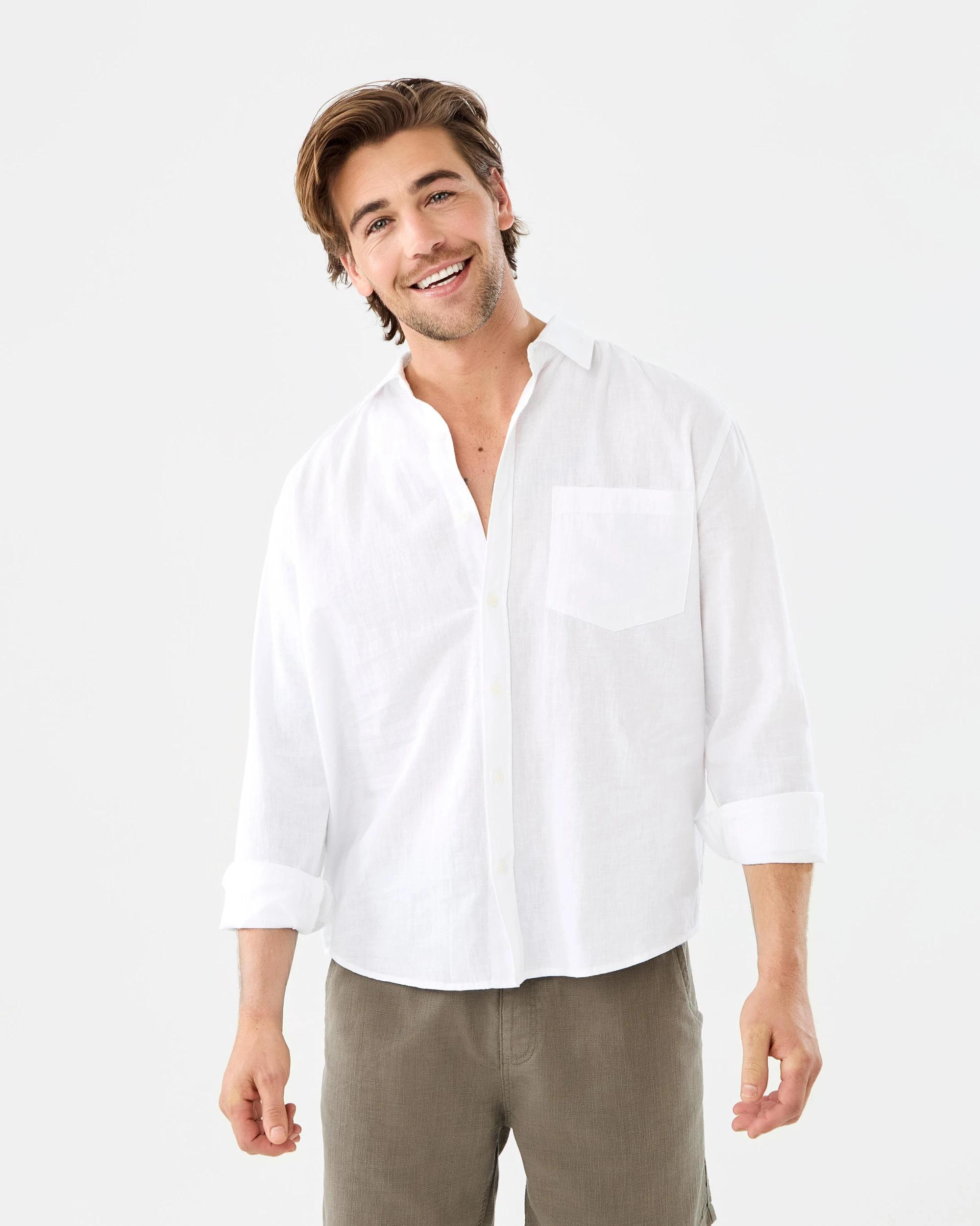 1 Long Sleeve Cotton Linen Shirt White, 1 of 9