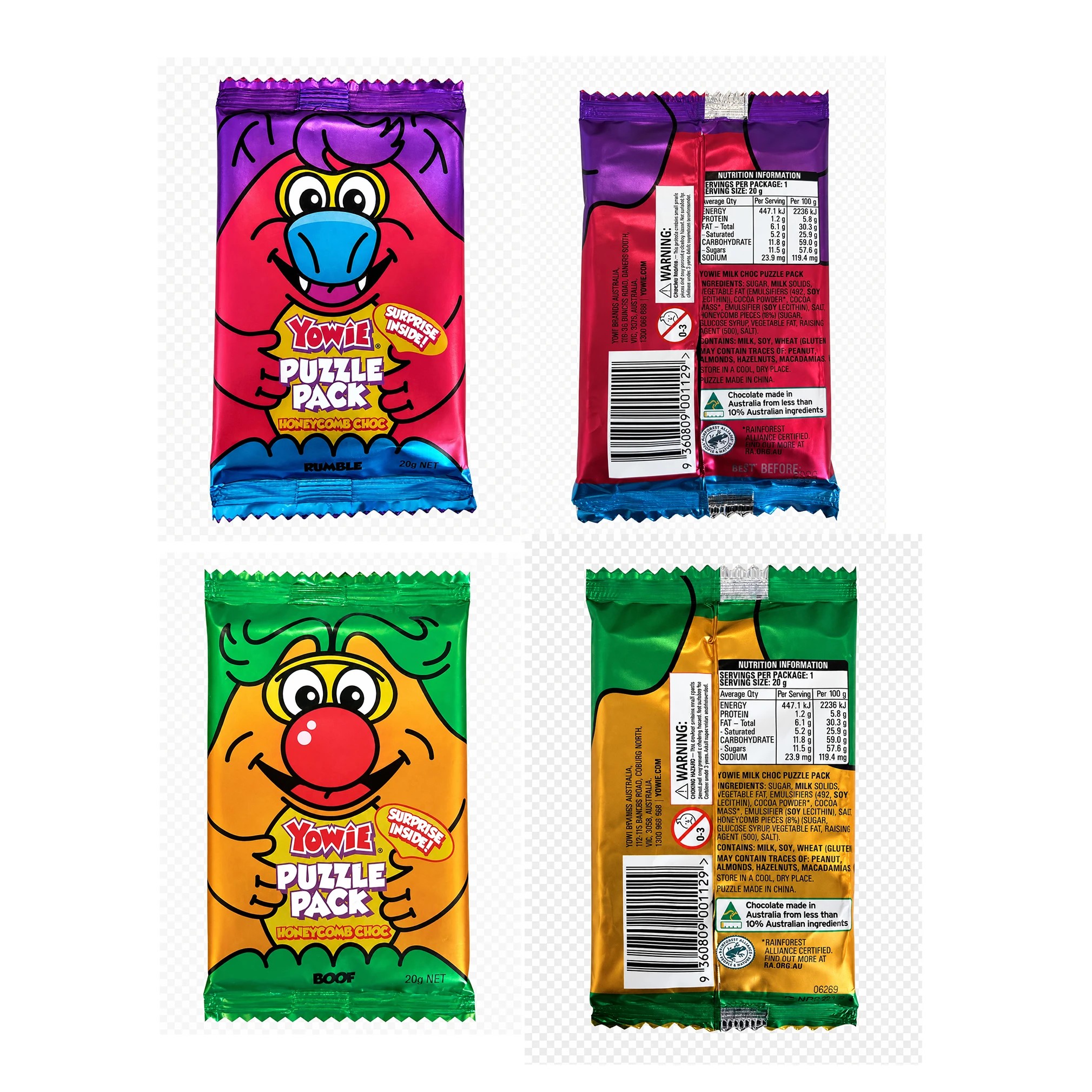 4 Yowie Puzzle Pack Honeycomb Choc 20g - Assorted, 4 of 10
