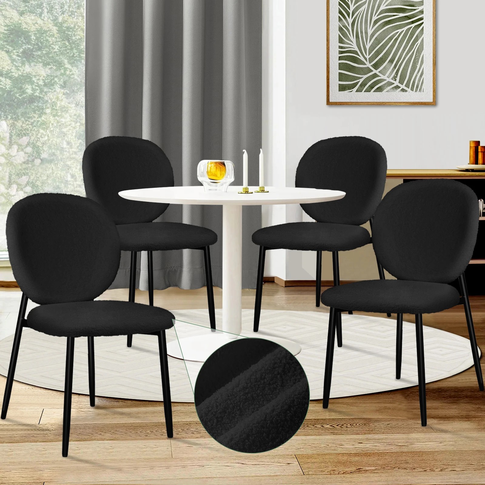 2 Alfordson 4x Dining Chairs Cafe Kitchen Lounge Curved Wooden Back Sherpa - Black, 2 of 10