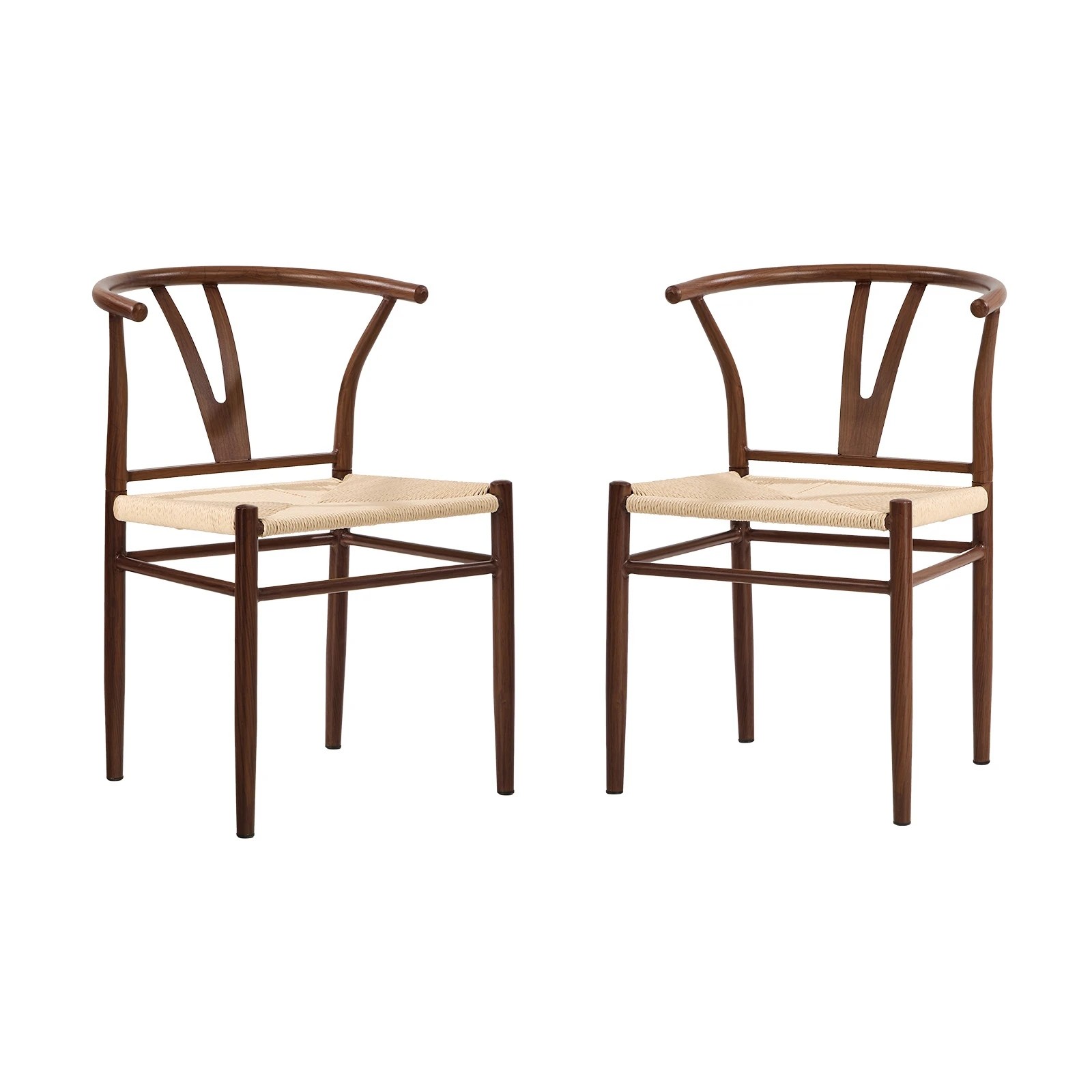 1 Oikiture 2x Dining Chair Metal Hans Wegner Chair Wishbone Cafe Lounge -Walnut, 1 of 9