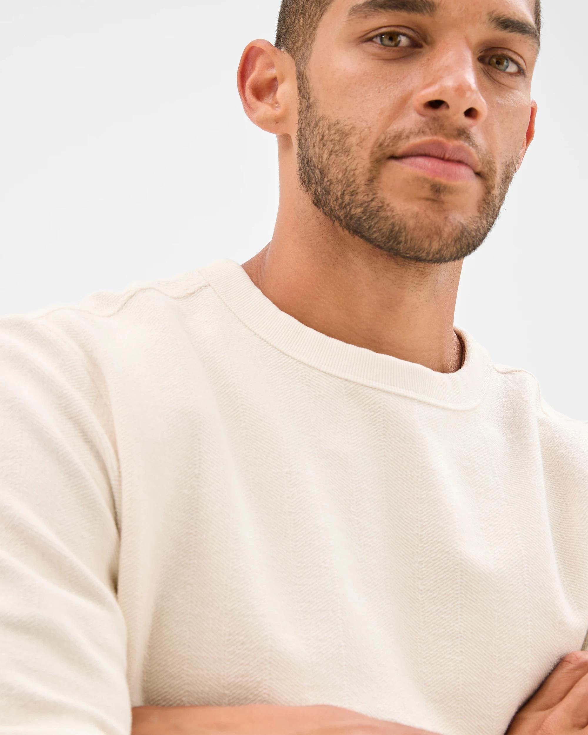 6 Target Man Australian Cotton Herringbone Long Sleeve Crew Neck Fleece Top ECRU, 6 of 7