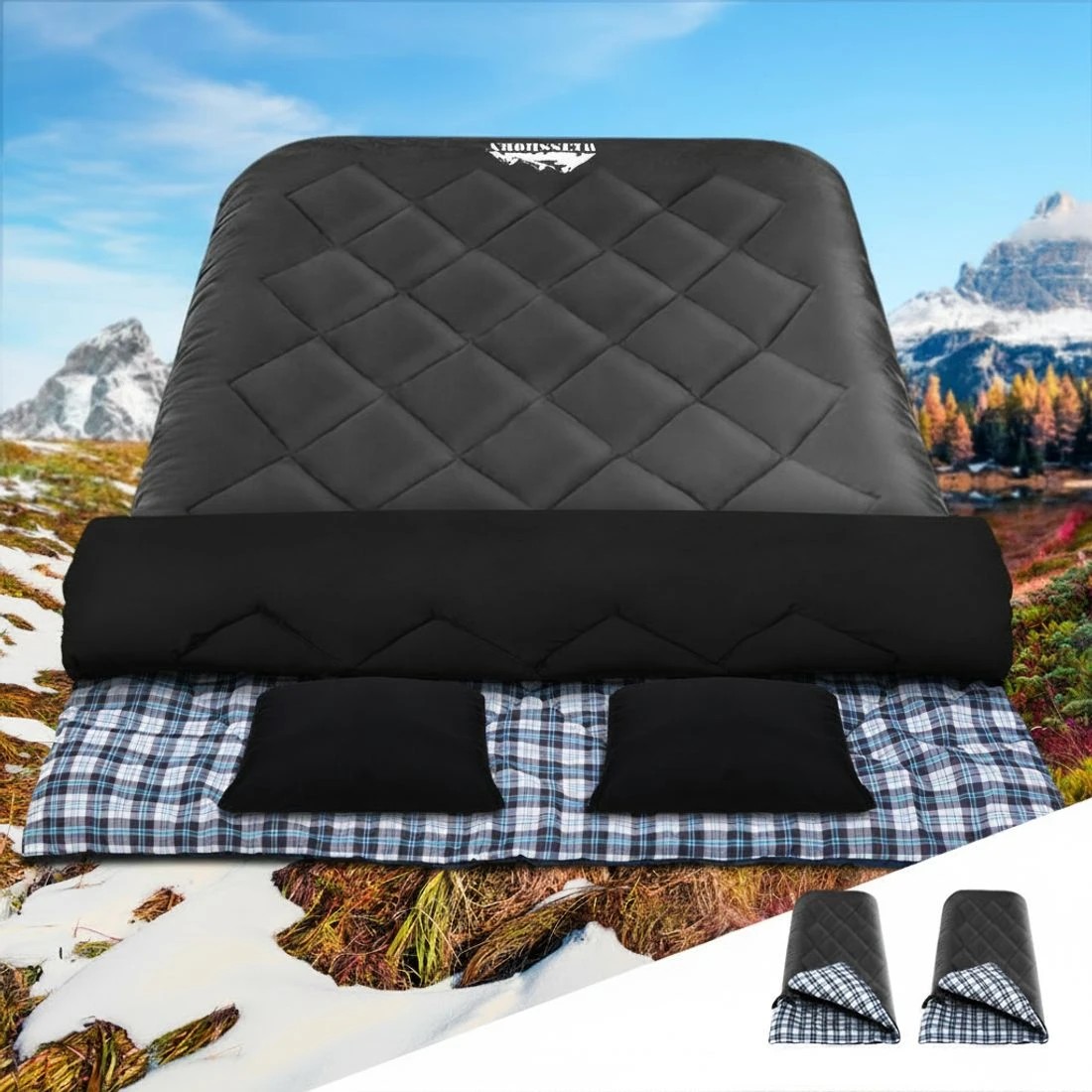 6 Weisshorn Sleeping Bag Double Pillow Thermal Camping Hiking Tent 10℃ - Grey, 6 of 6