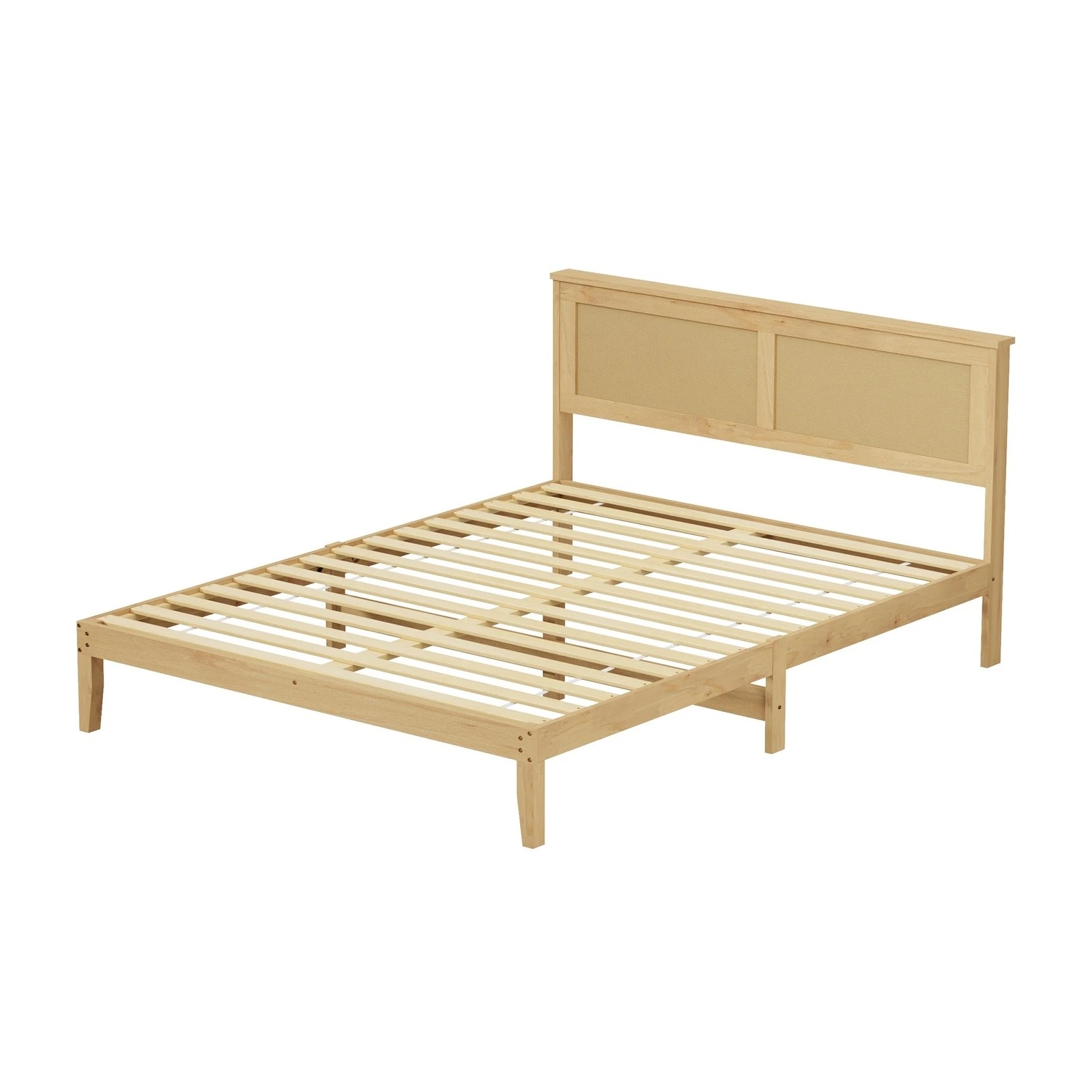 8 Oikiture Wooden Bed Frame Rattan Headboard Double - Double Bed - Natural, 8 of 10
