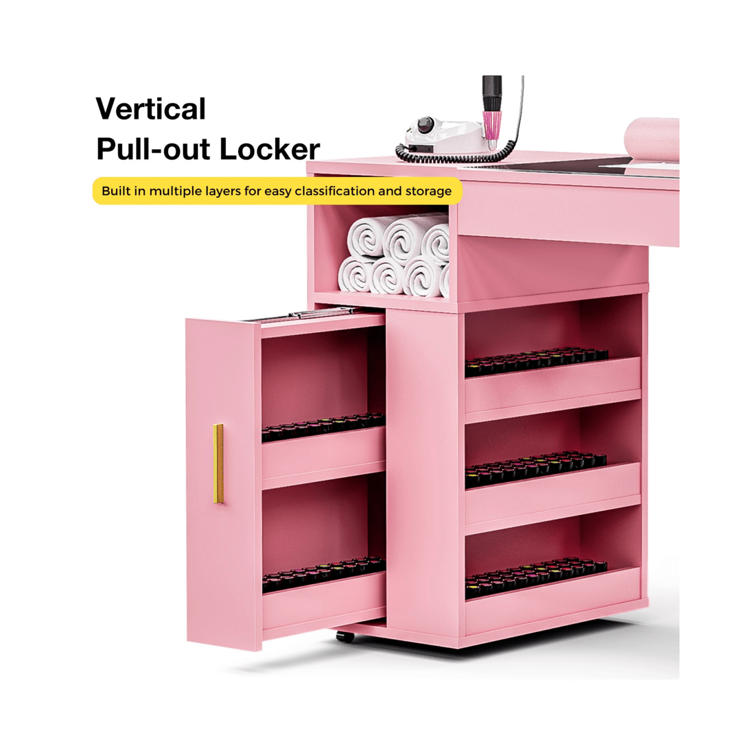 5 Advwin Manicure Table Vanity Desk With Dust Collector Glass Top Storage Cabinet
 - Pink, 5 of 9