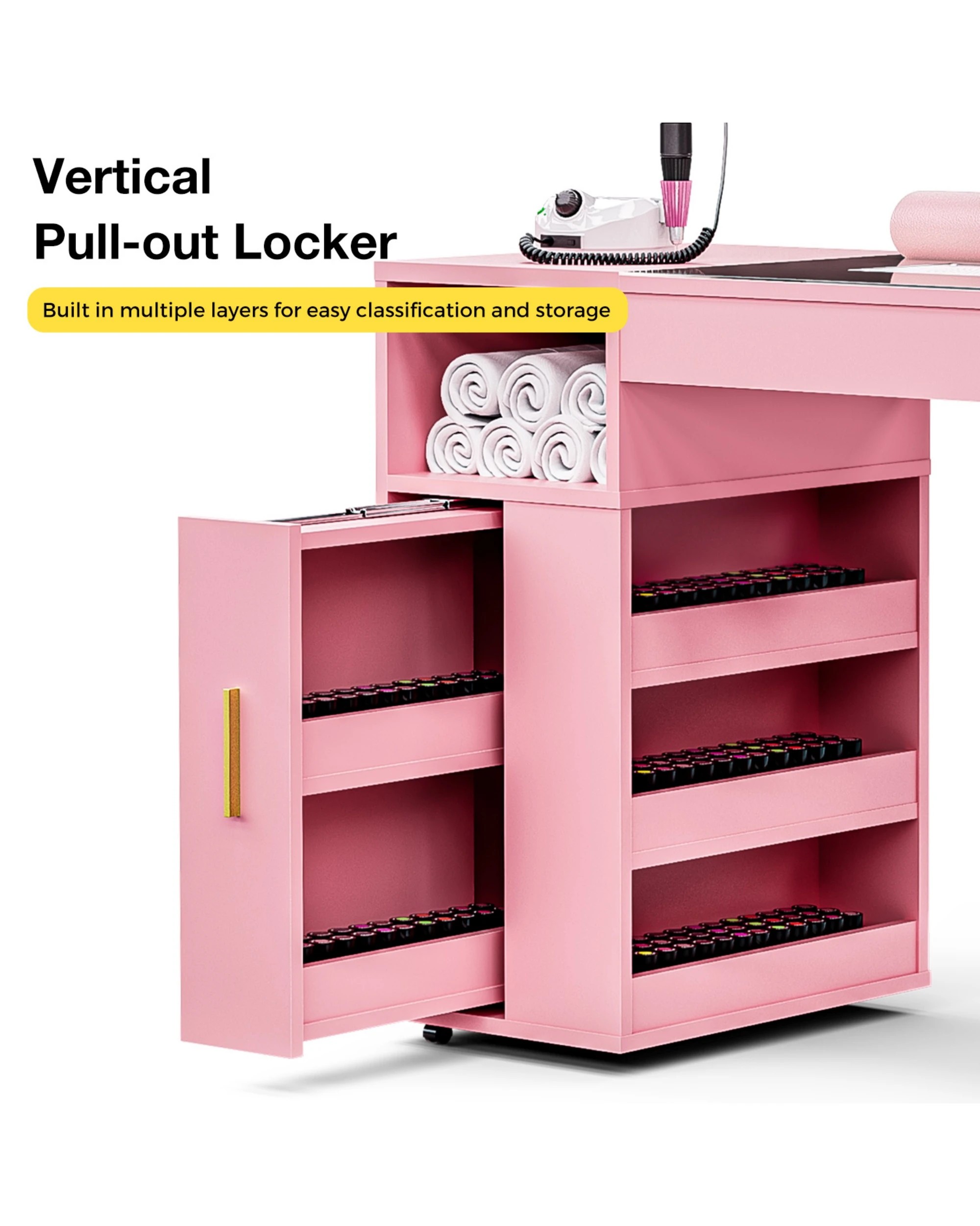 5 Advwin Manicure Table Vanity Desk With Dust Collector Glass Top Storage Cabinet
 - Pink, 5 of 9