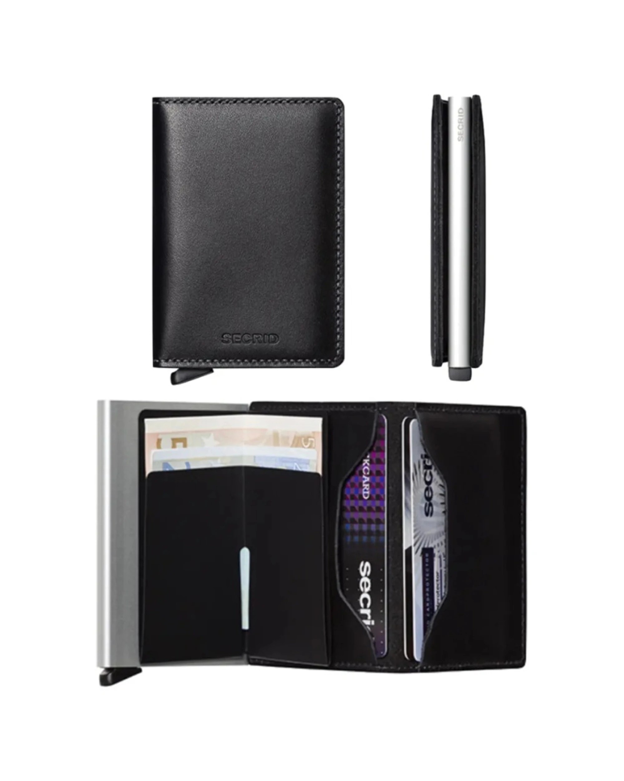 1 Secrid Slimwallet Compact RFID Travel Wallet Card Holder Aluminium Leather Durable - Black, 1 of 3
