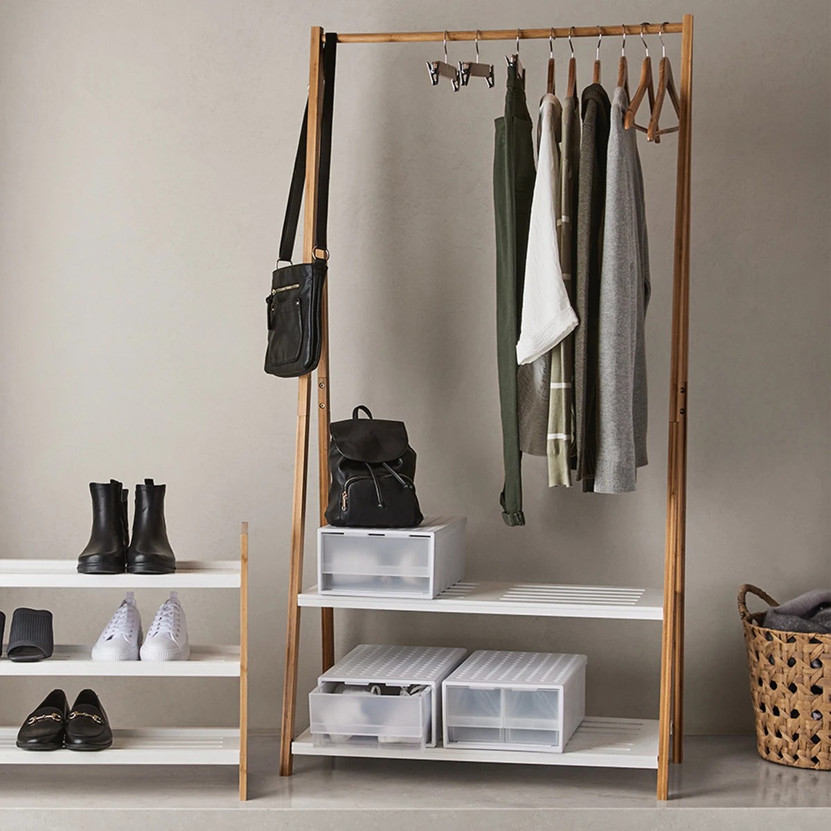4 Bamboo Garment Rack with White Shelves, 4 of 4