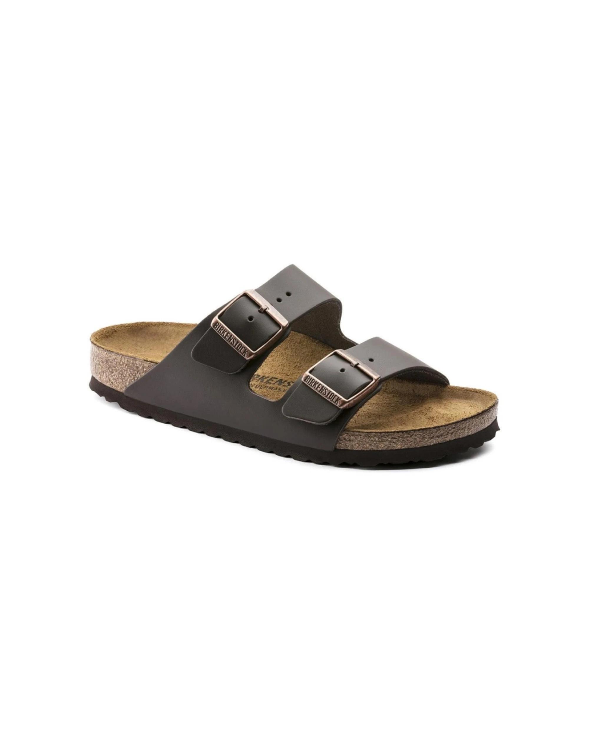 2 Birkenstock Arizona Natural Leather Sandals Narrow Width DARK BROWN, 2 of 3