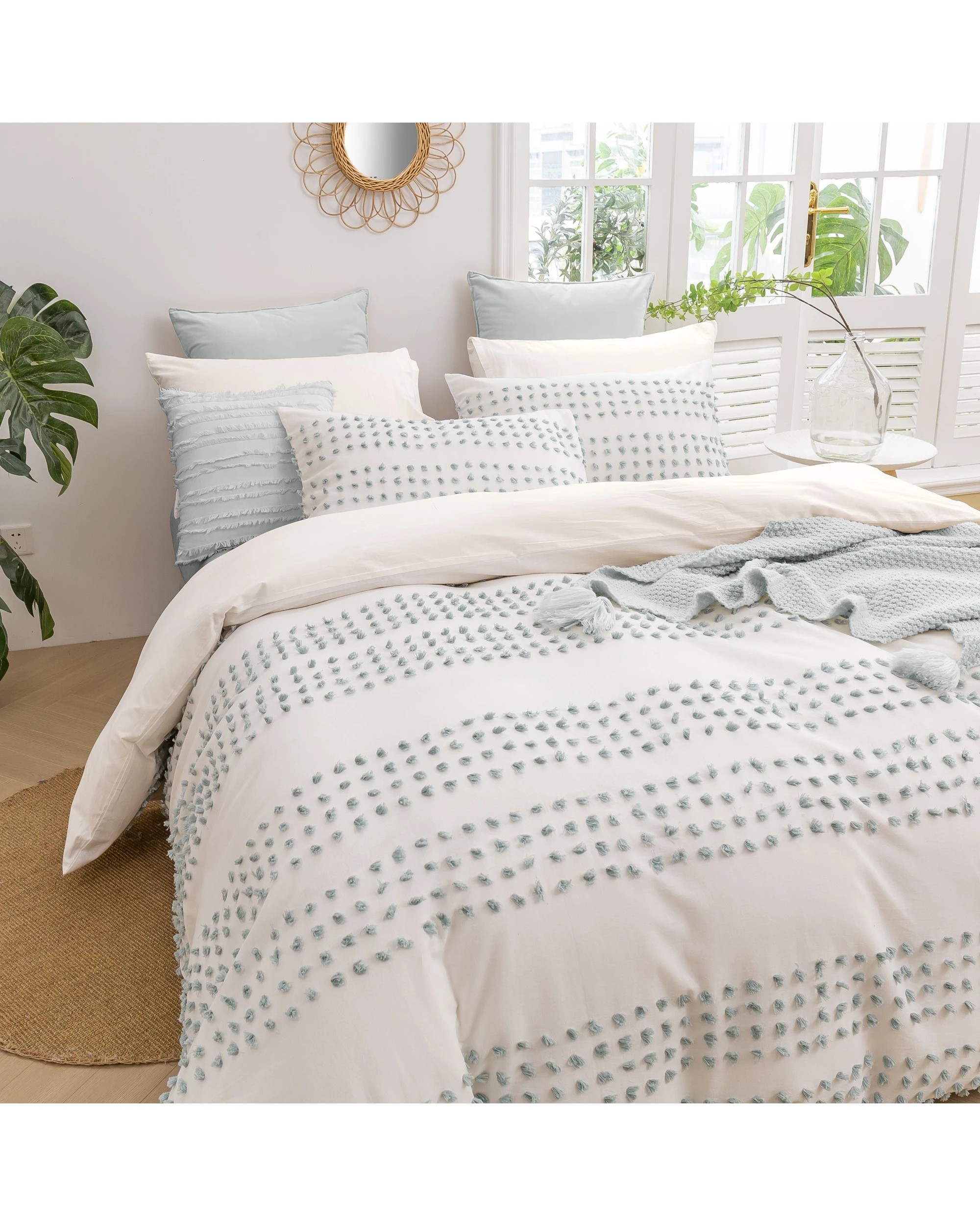 2 Dreamaker Clovelly Tufted Stripe Quilt Cover Set - King Single Bed - White, 2 of 7