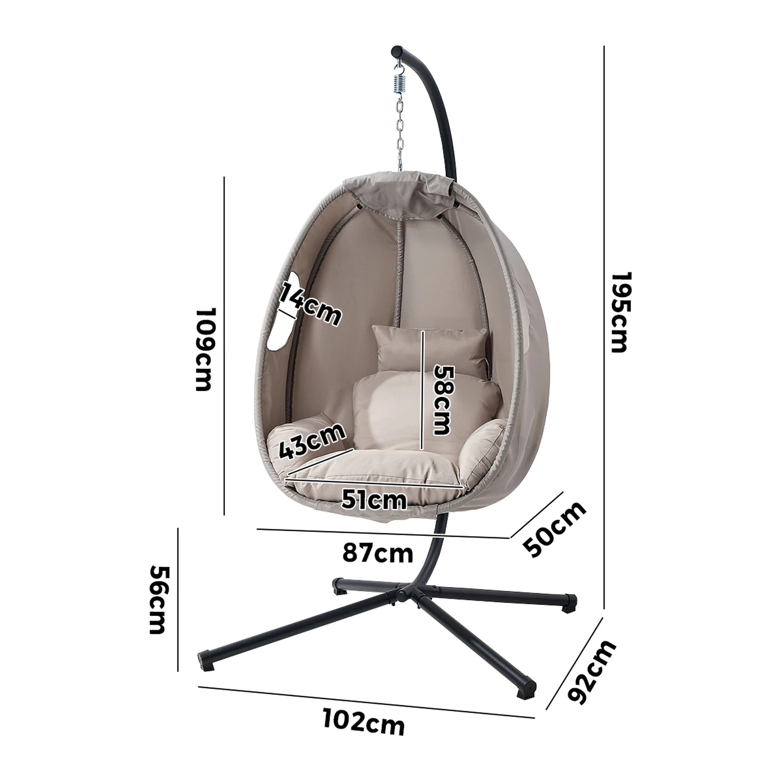 2 Livsip Outdoor Egg Hanging Chair Swing Seat Furniture with Stand Cushions - Grey, 2 of 8