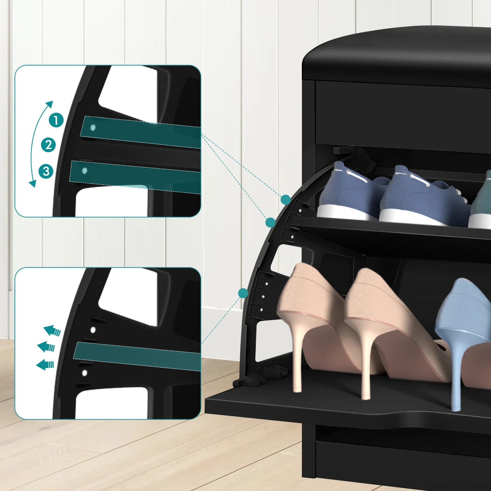 6 Alfordson Shoe Cabinet Bench Rack 18 Pairs - Black, 6 of 10