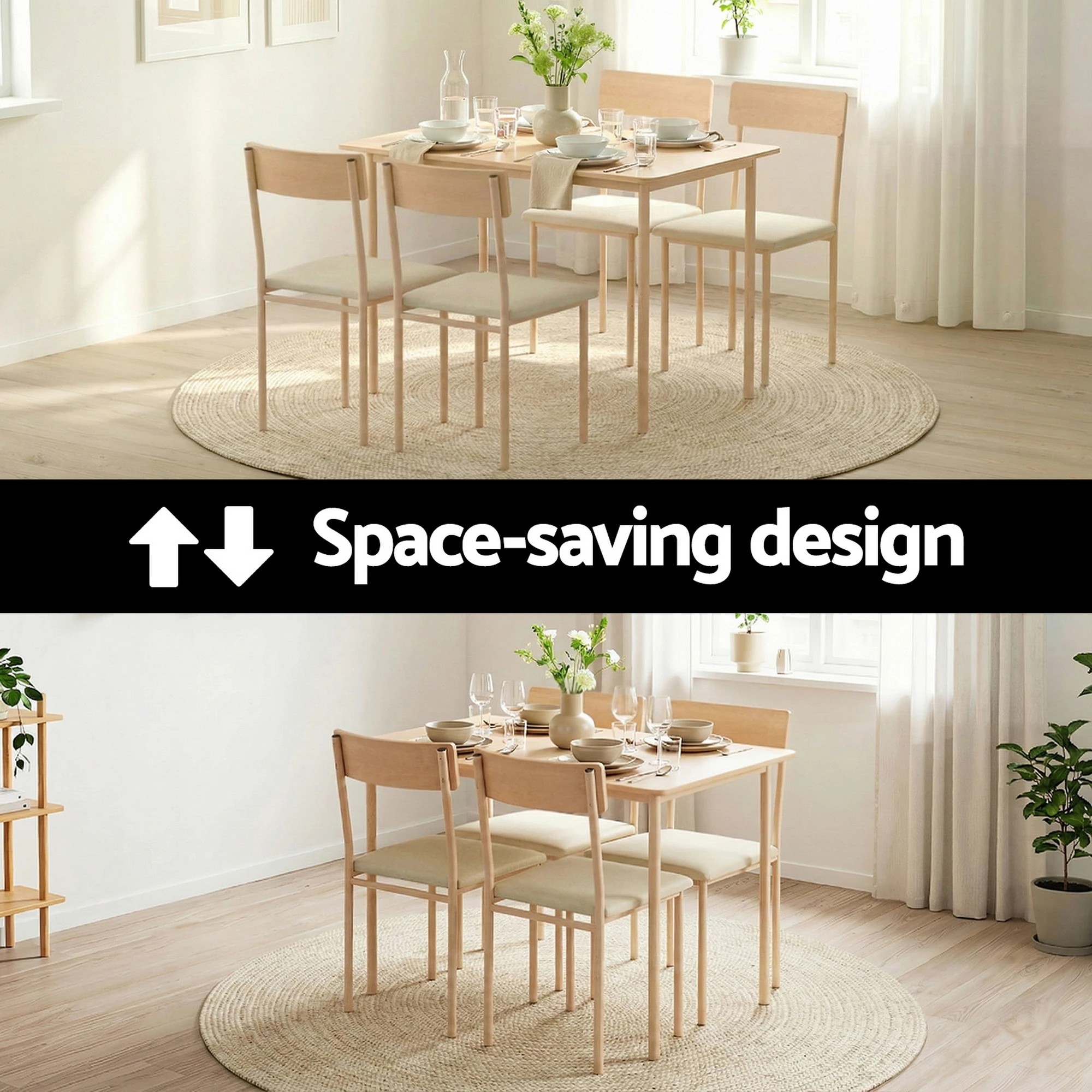 3 Artiss Dining Table and Chairs Set of 5 Compact Kitchen Furniture - Natural, 3 of 6