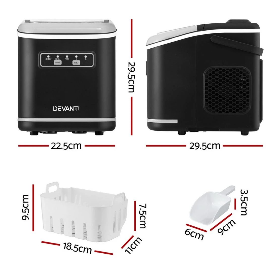 2 Devanti Ice Maker Machine Portable 12kg - Black, 2 of 7