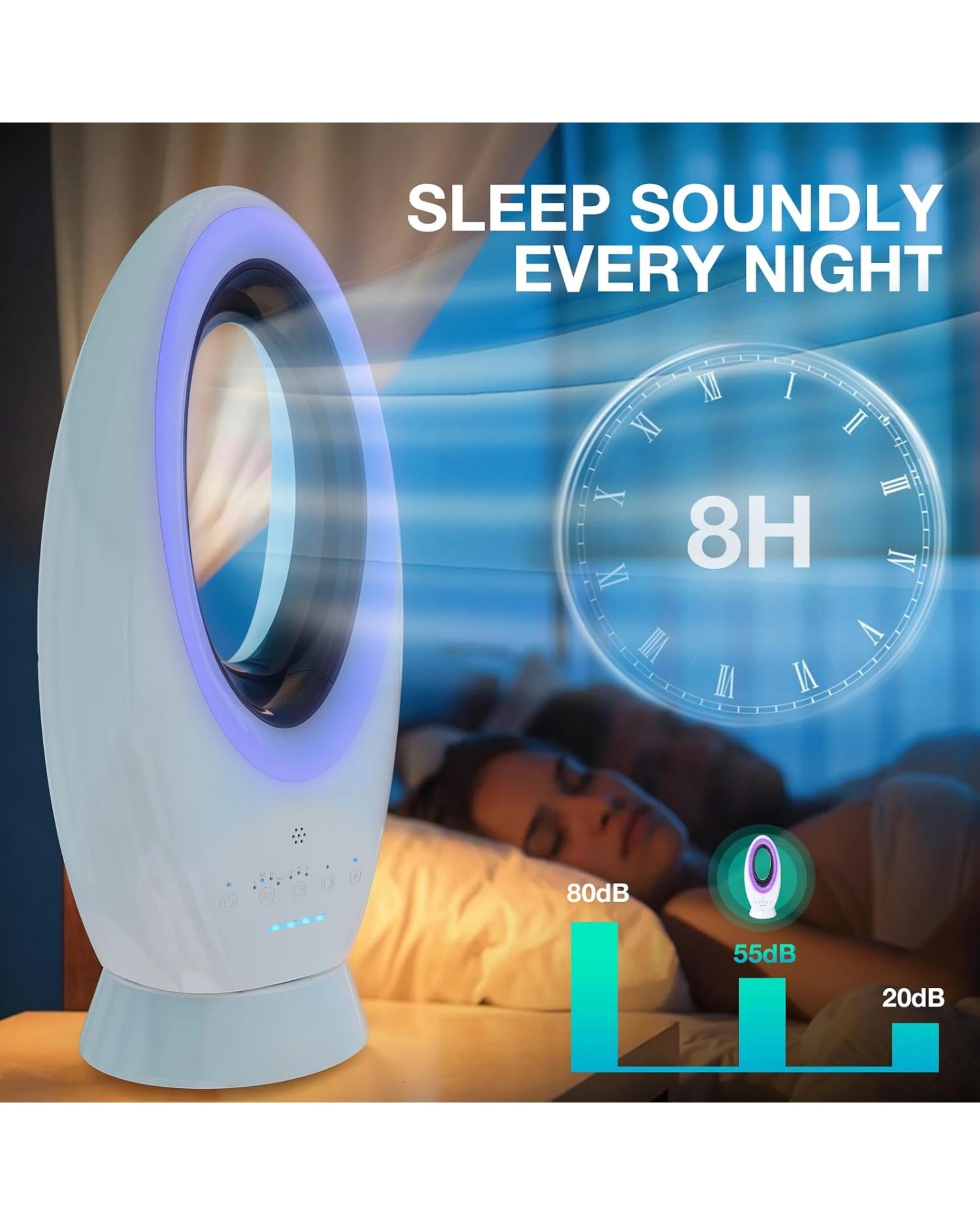 7 Advwin Bladeless Camping Fan Powerful USB Desk Fan with 4-Speed, 12000mAh Rechargeable Battery, Timer, 5 Color Lights, 7 of 7