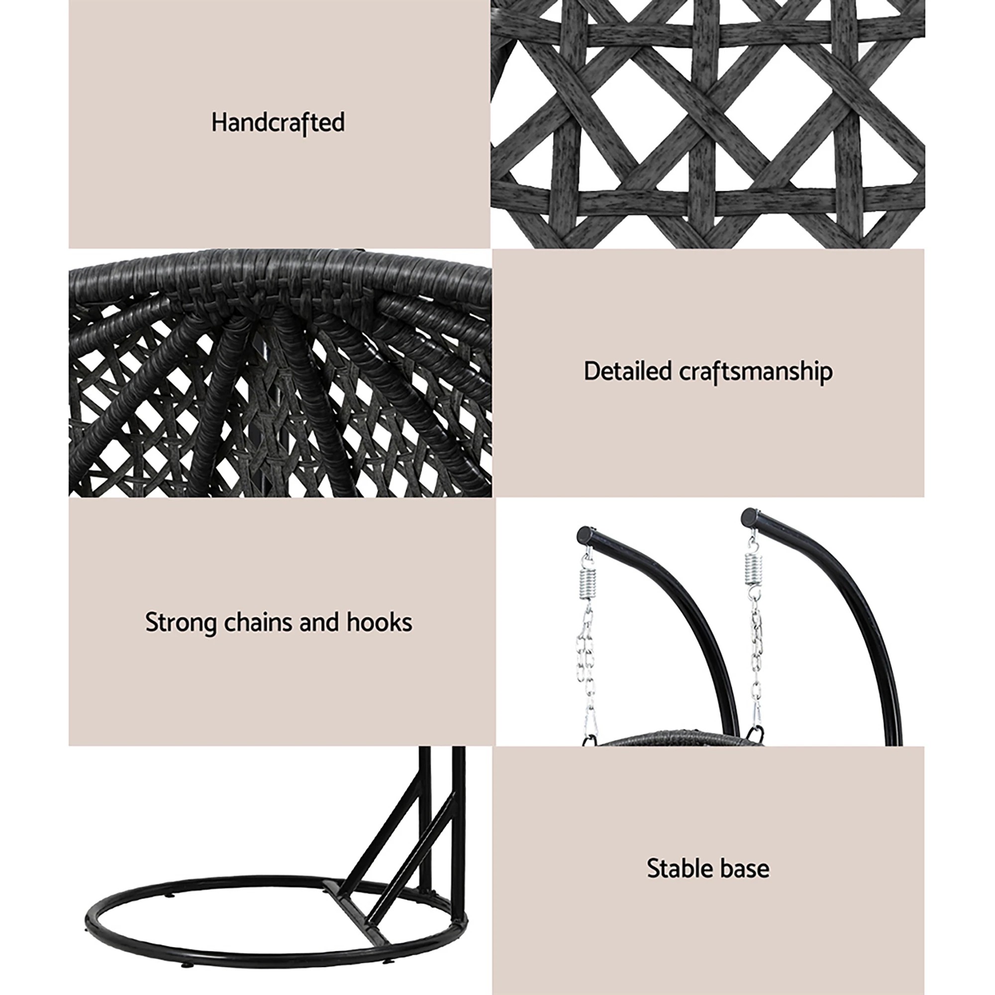 6 Gardeon Outdoor Swing Chair Hanging Rattan Patio Furniture Pod Stand Cushion 2 - Multi, 6 of 7