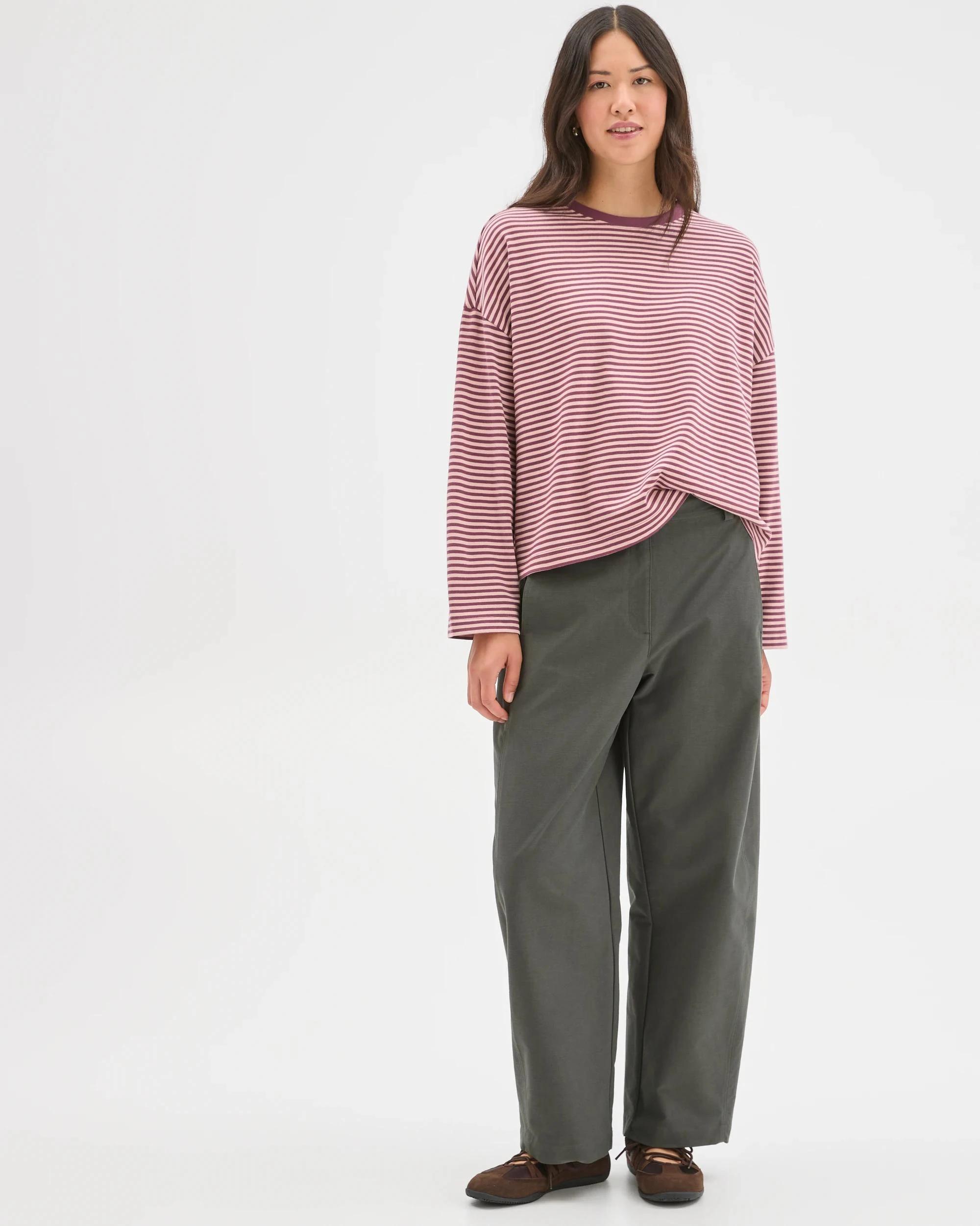 2 Target Woman Australian Cotton Long Sleeve Heavyweight Oversized T-Shirt PANSY/SOFT BLUSH STRIPE, 2 of 8