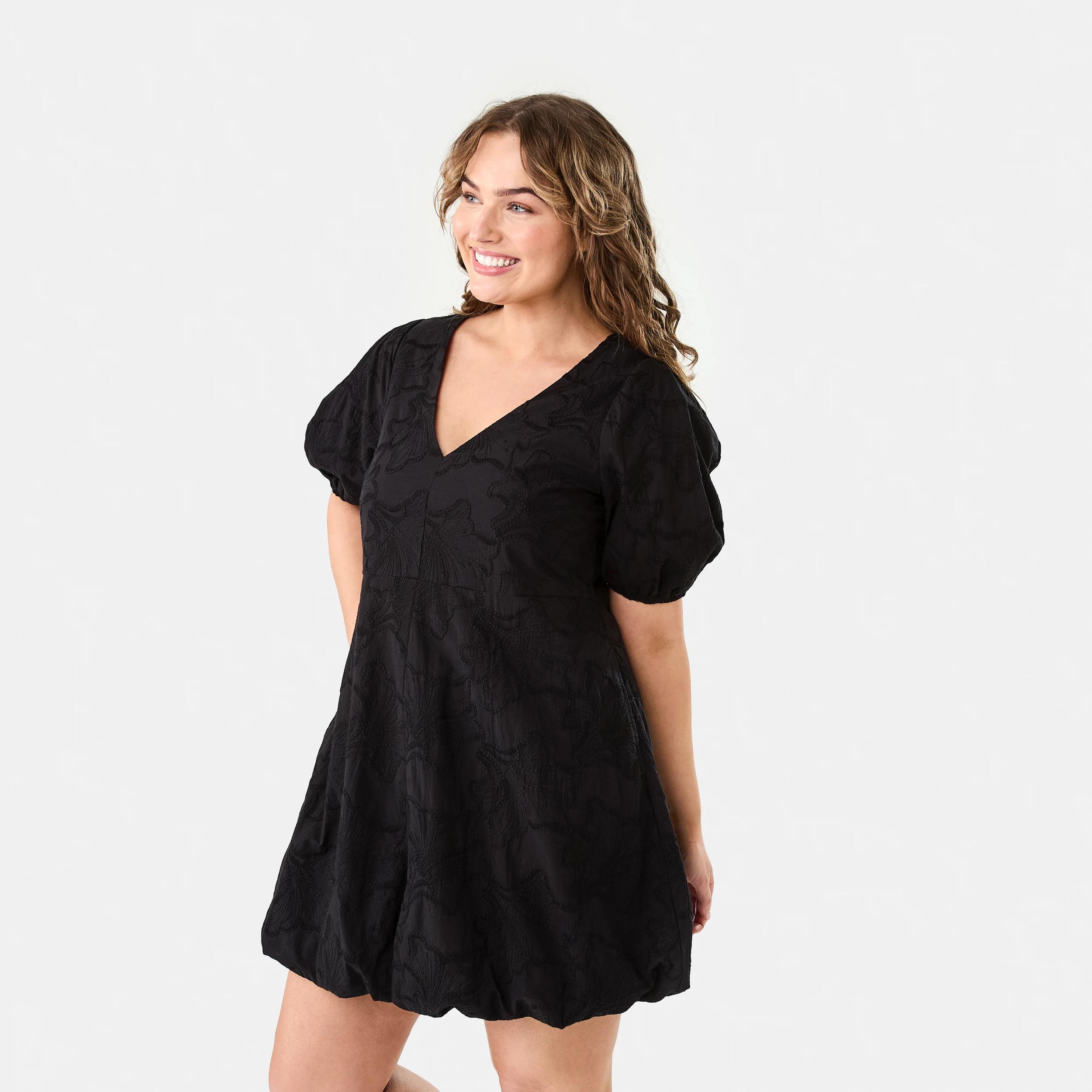 3 Short Sleeve Broderie Puff Sleeve Mini Dress Black, 3 of 10