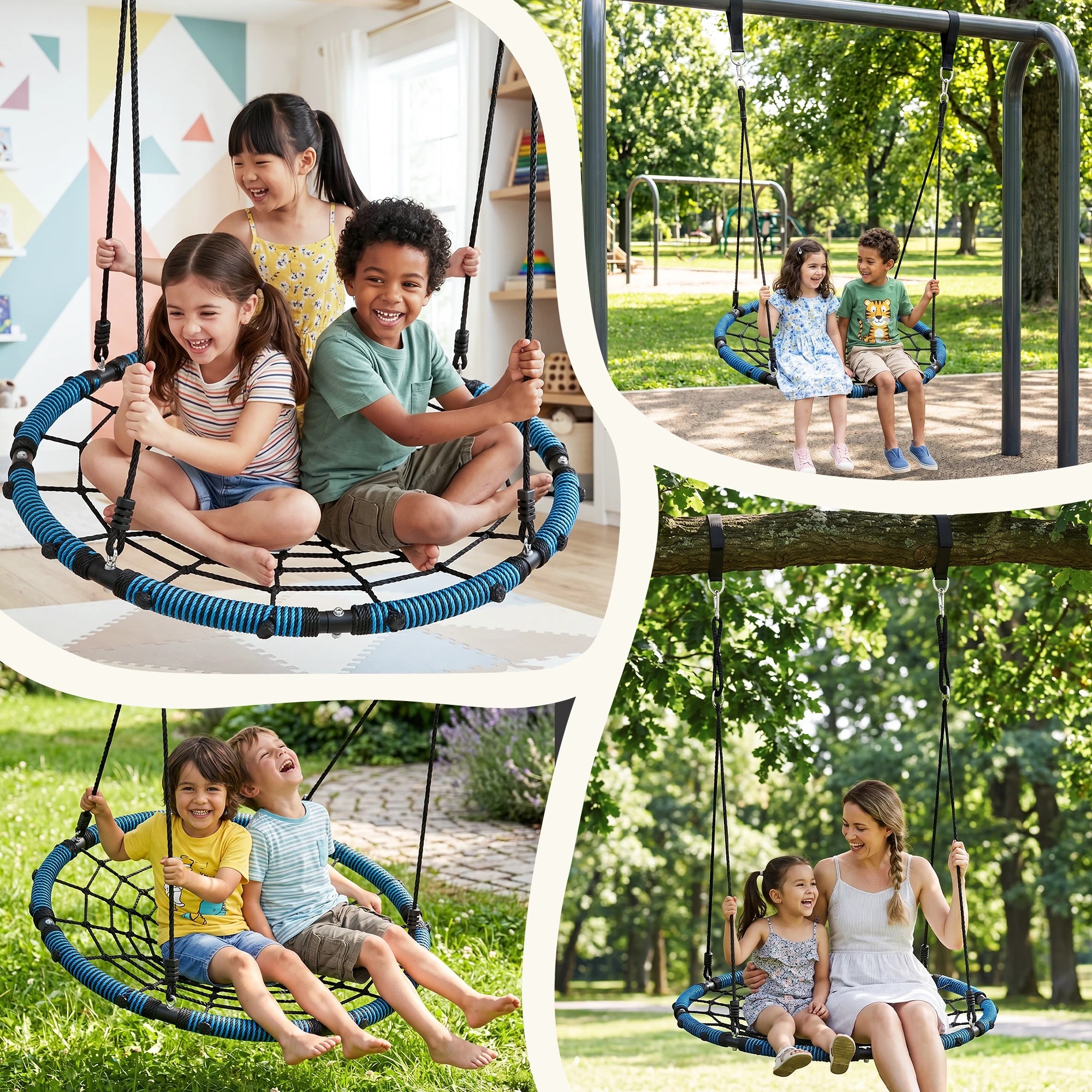 7 Gardeon Tree Swing Net Hammock for Backyard Porch Outside Playground - Blue, 7 of 8