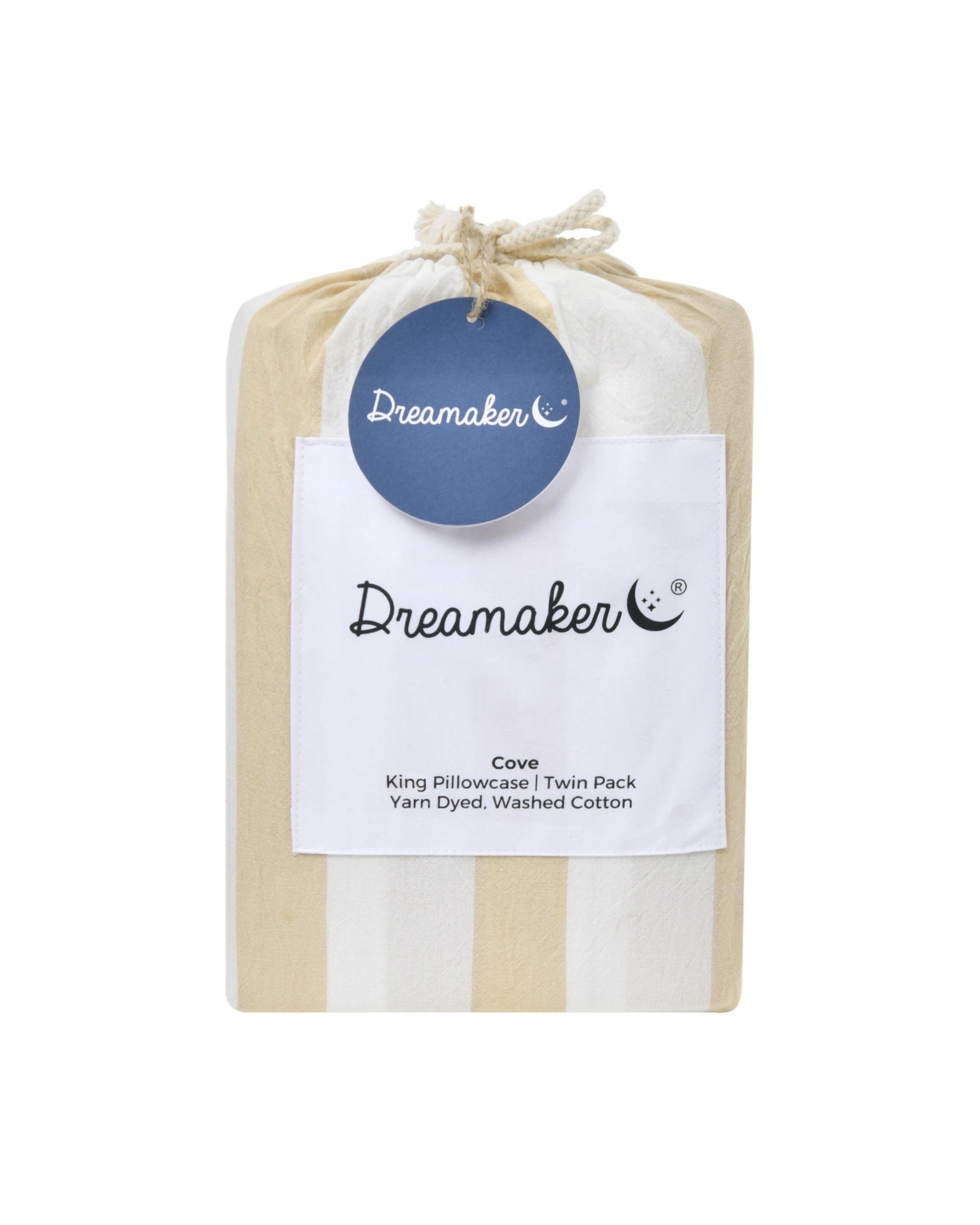 5 Dreamaker Twin Pack Cove Yarn Dyed Washed Cotton Striped King Pillowcase - Sand, 5 of 6