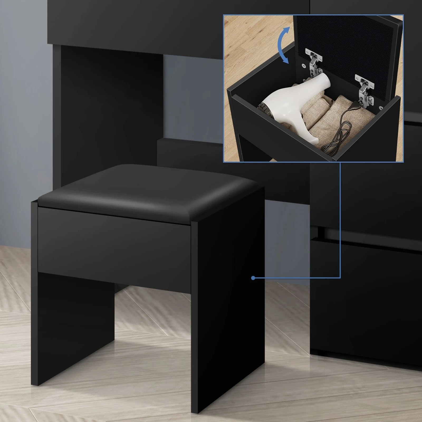 6 Alfordson Dressing Table Stool Set Makeup Mirror Desk LED 12 Bulbs - Black, 6 of 10