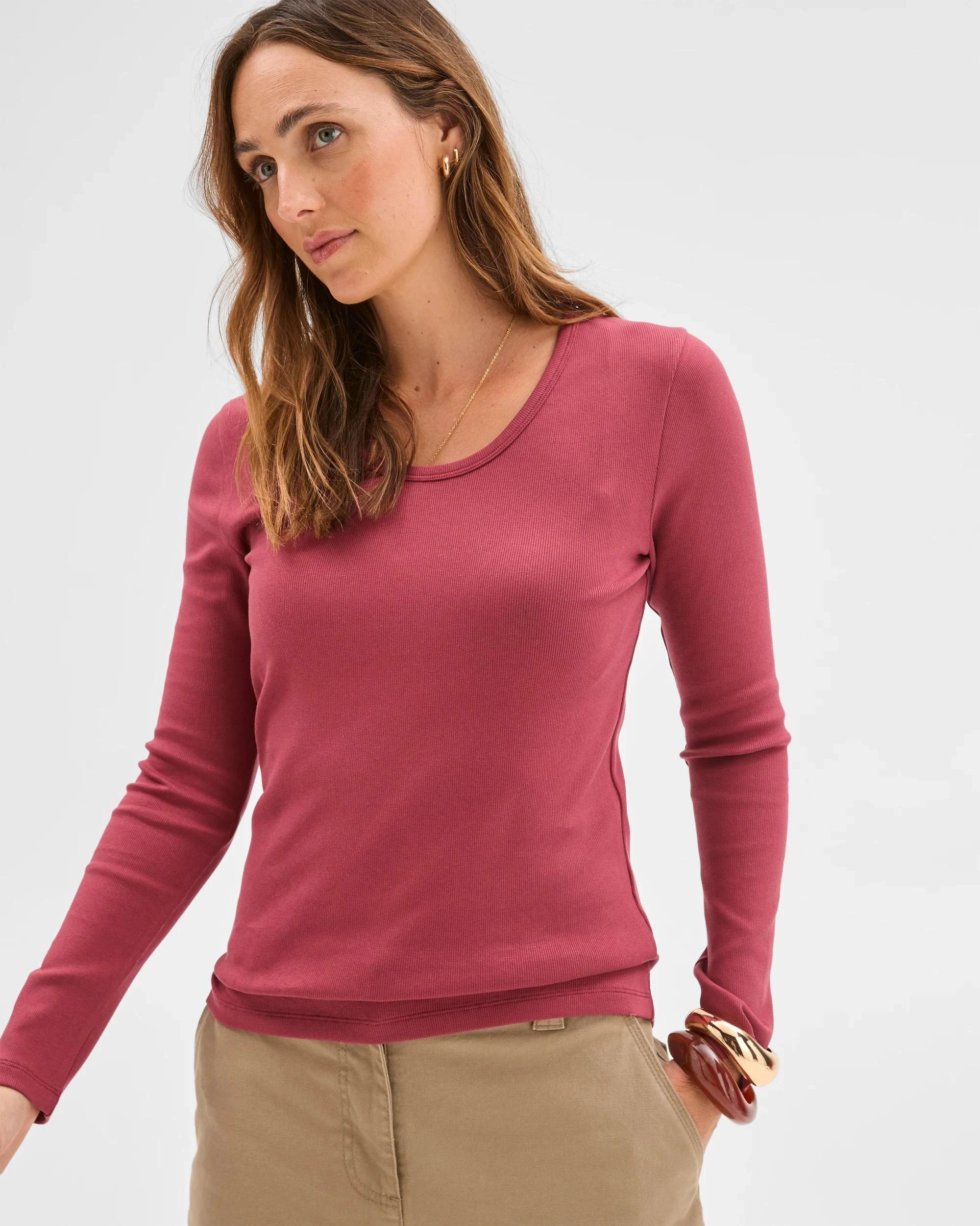 2 Target Woman Australian Cotton Long Sleeve Scoop Neck Rib T-Shirt OXBLOOD RED, 2 of 5