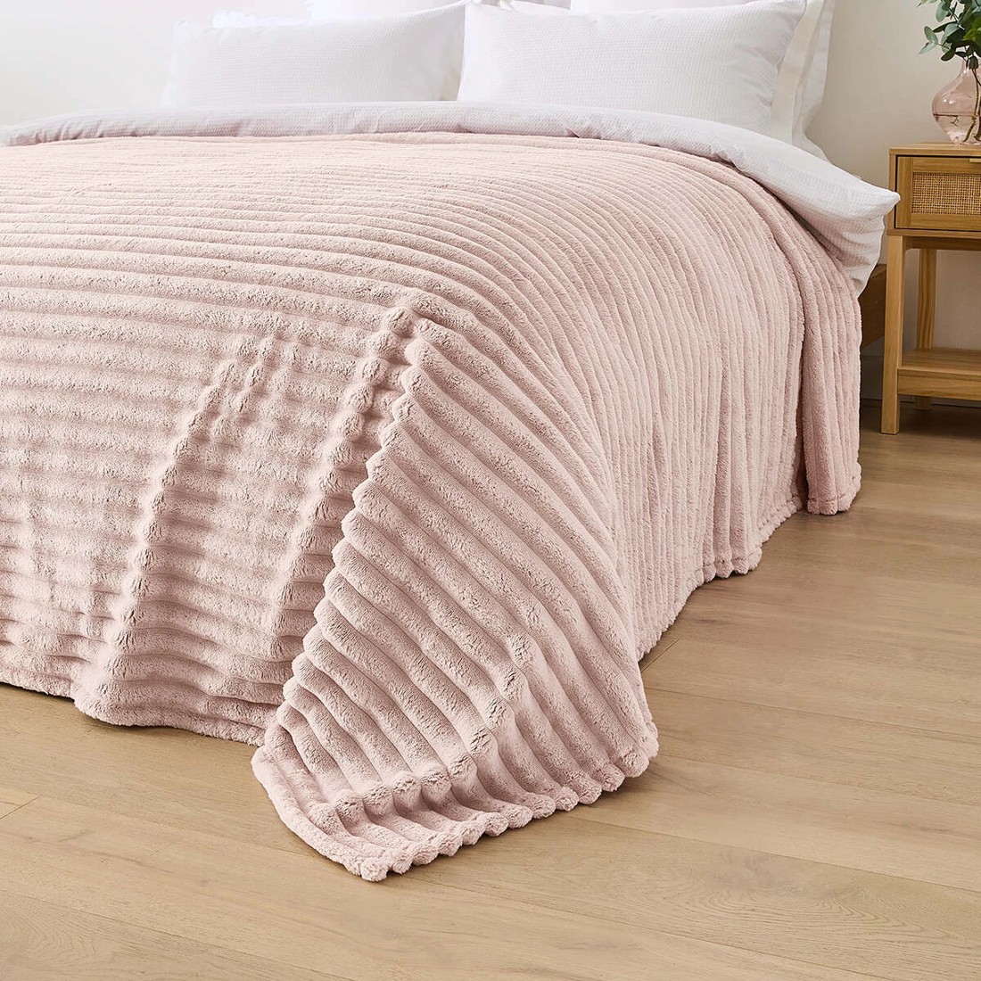 3 Plush Ribbed Blanket - Queen/King Bed, Pink, 3 of 6