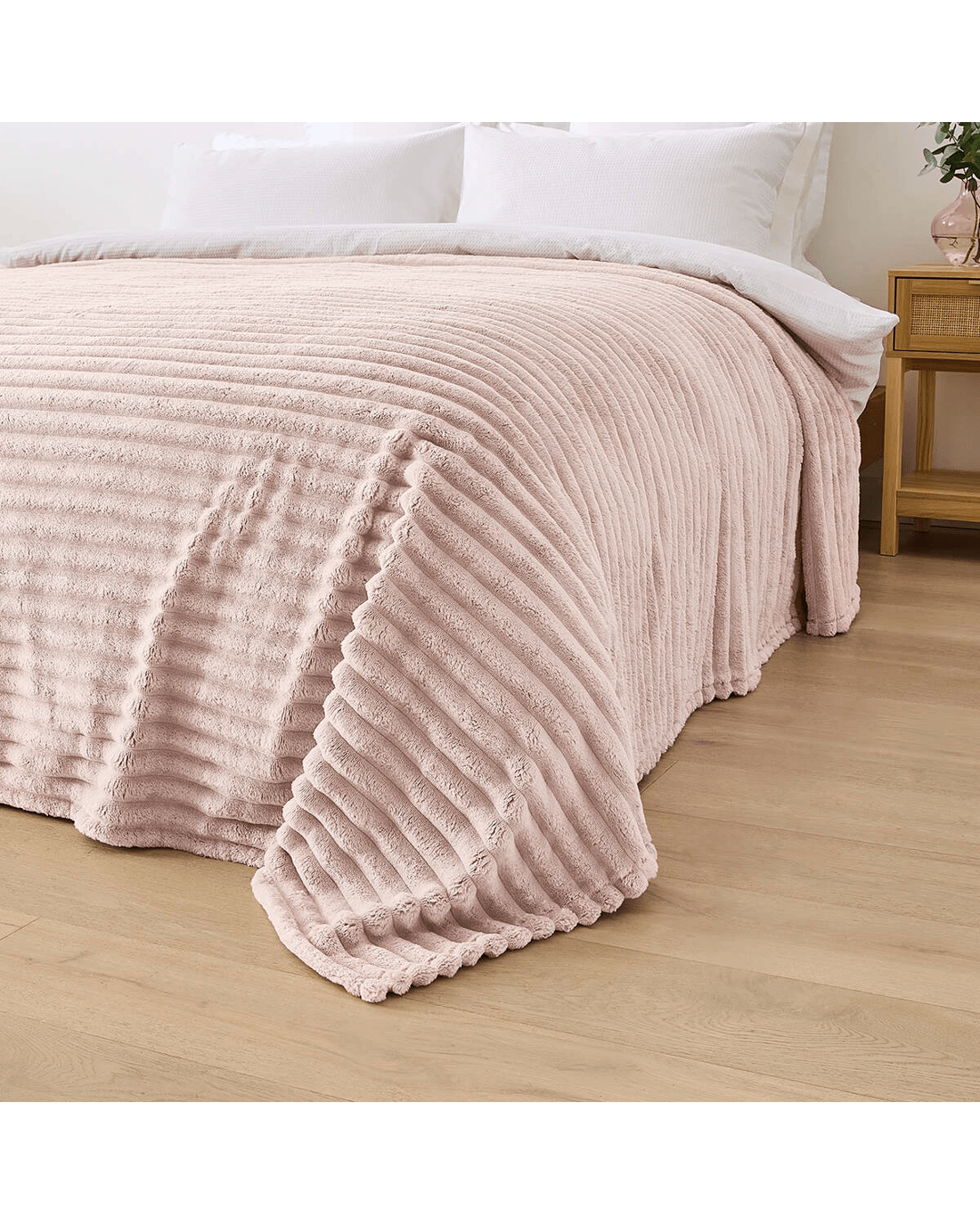 3 Plush Ribbed Blanket - Queen/King Bed, Pink, 3 of 6