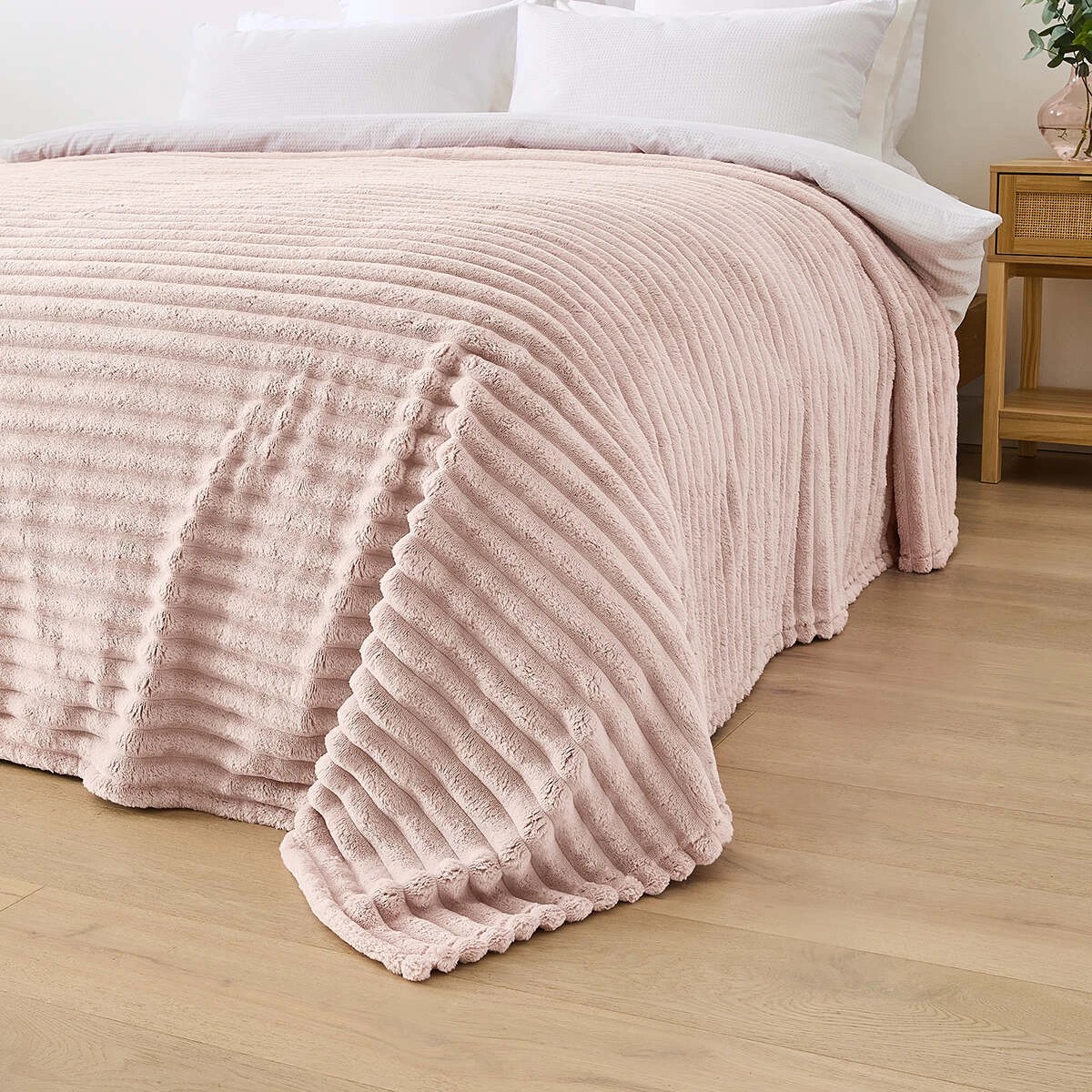 3 Plush Ribbed Blanket - Queen/King Bed, Pink, 3 of 6