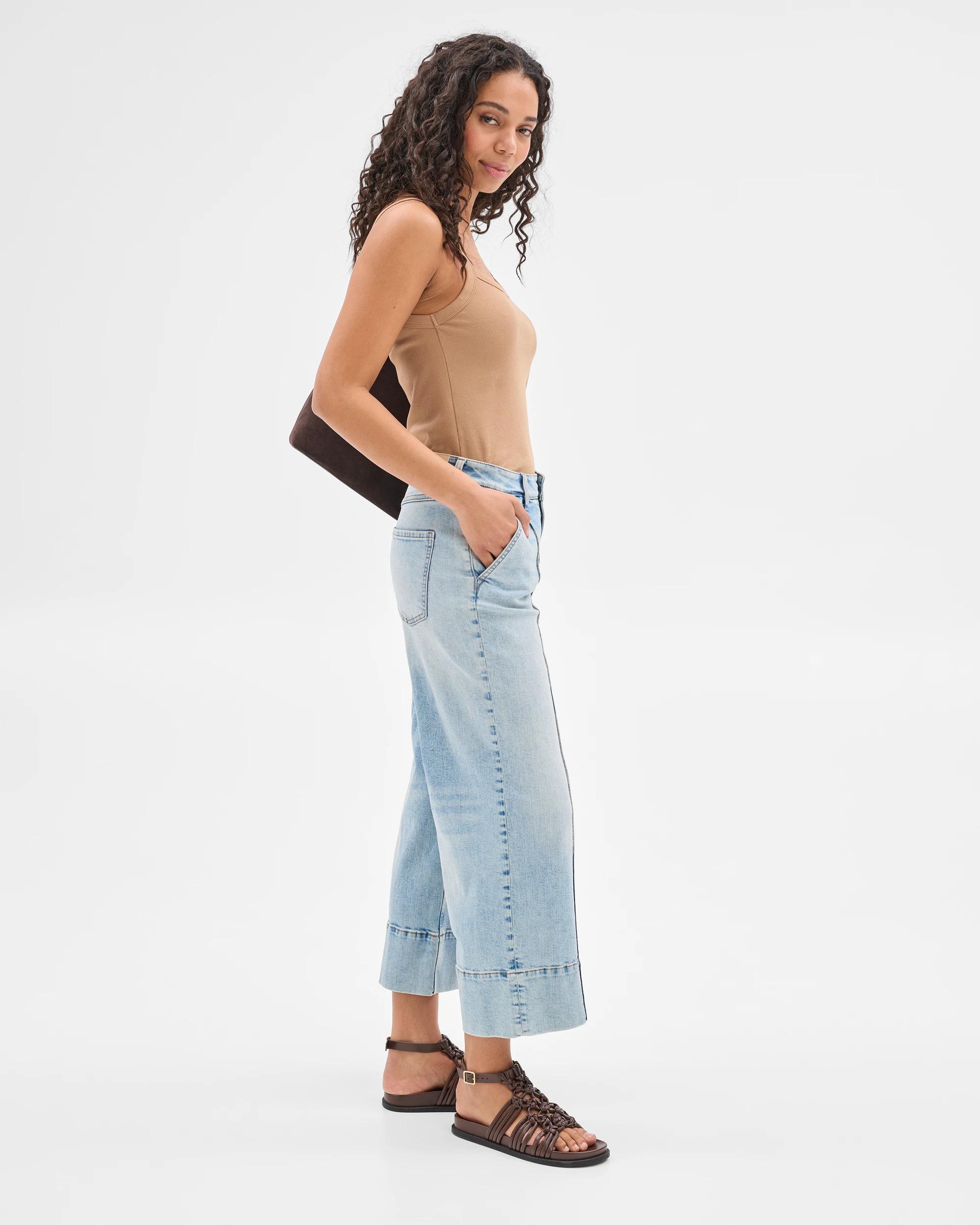 3 Target High Rise Crop Length Wide Leg Denim Jeans - Kelsey LIGHT WASH TINTED, 3 of 7