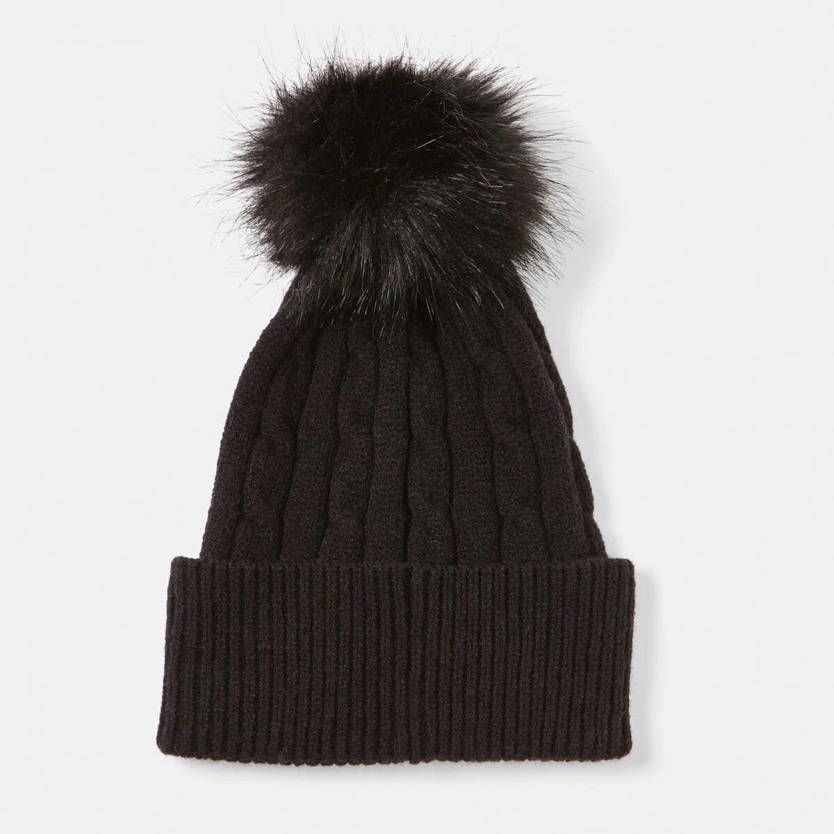 2 Cable Pom Pom Beanie Black, 2 of 4