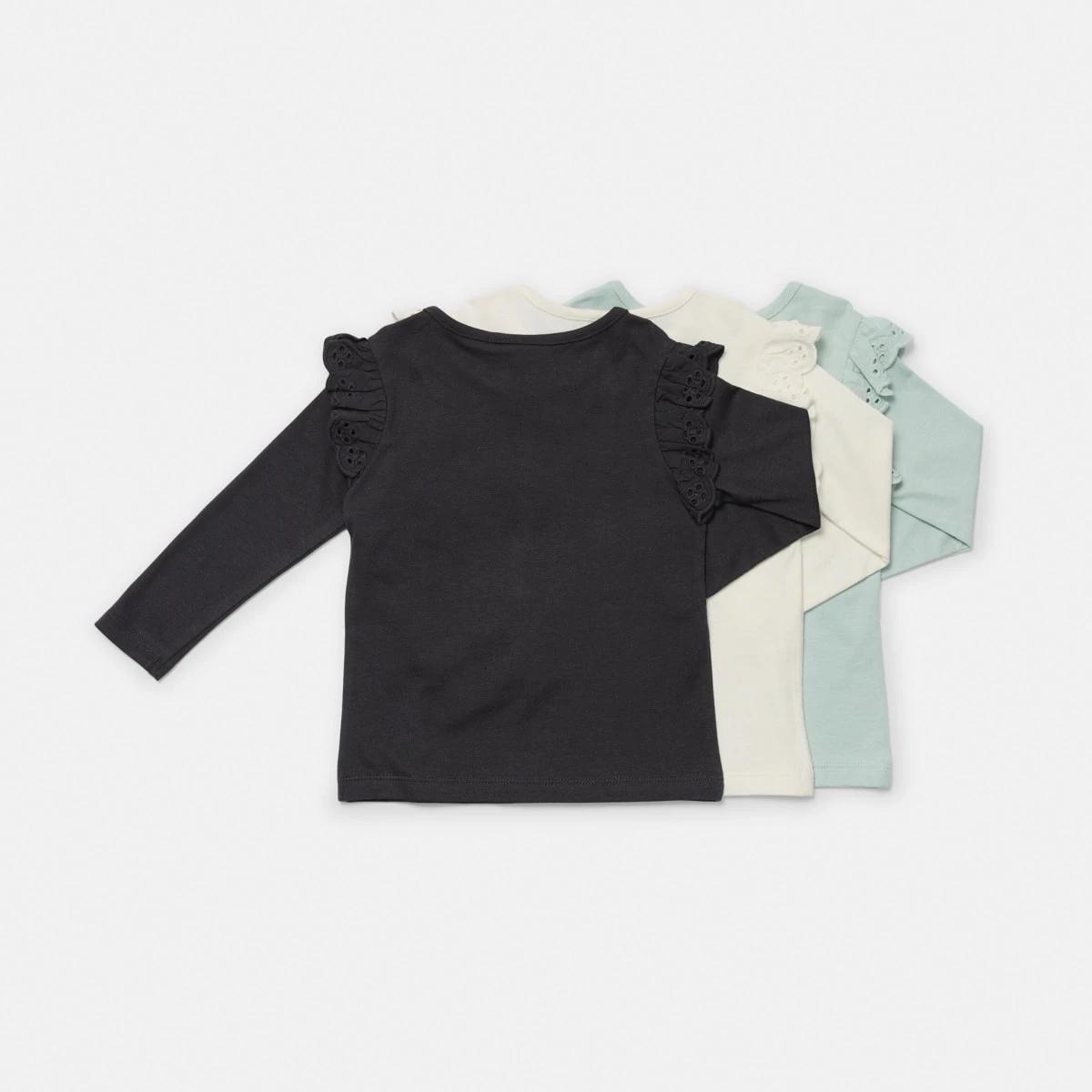 2 3 Pack Long Sleeve Broderie T-shirt Green Grey, 2 of 8