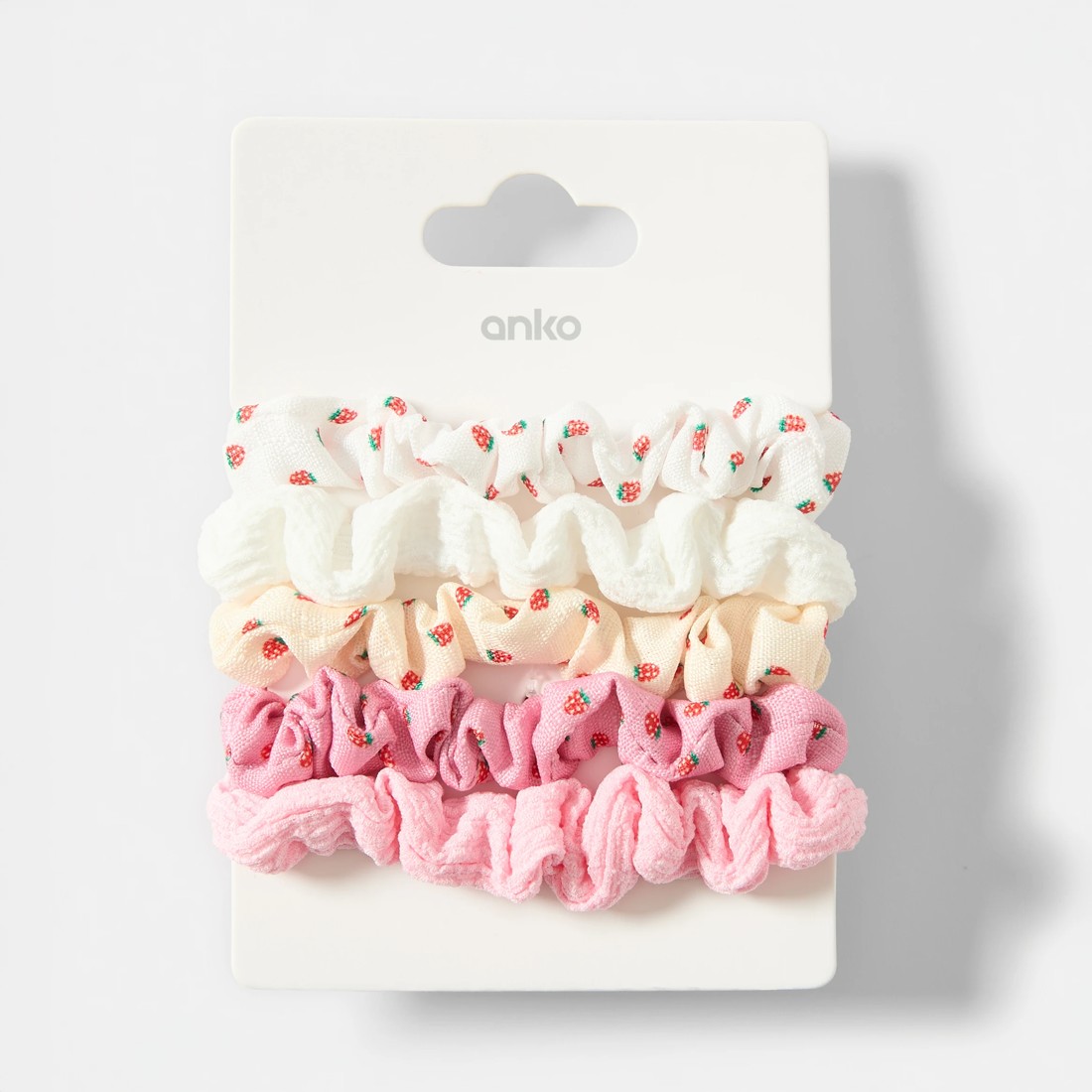 5 5 Pack Mini Strawberry Print Hair Scrunchies, 5 of 5