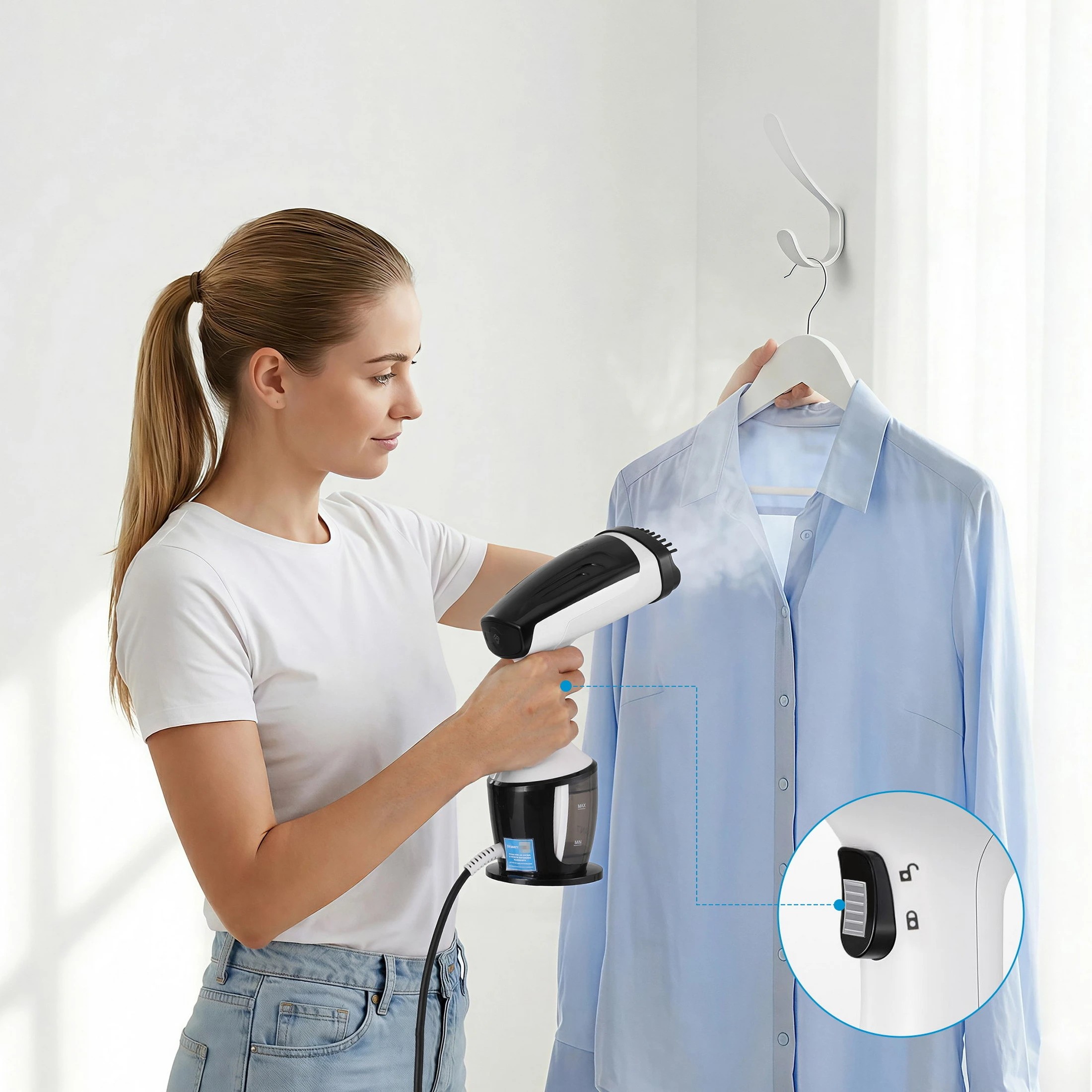 5 Devanti Clothes Steamer 1500W Fast 30s Heat-Up Portable Handheld Steam Iron for Home Travel Business - White, 5 of 9