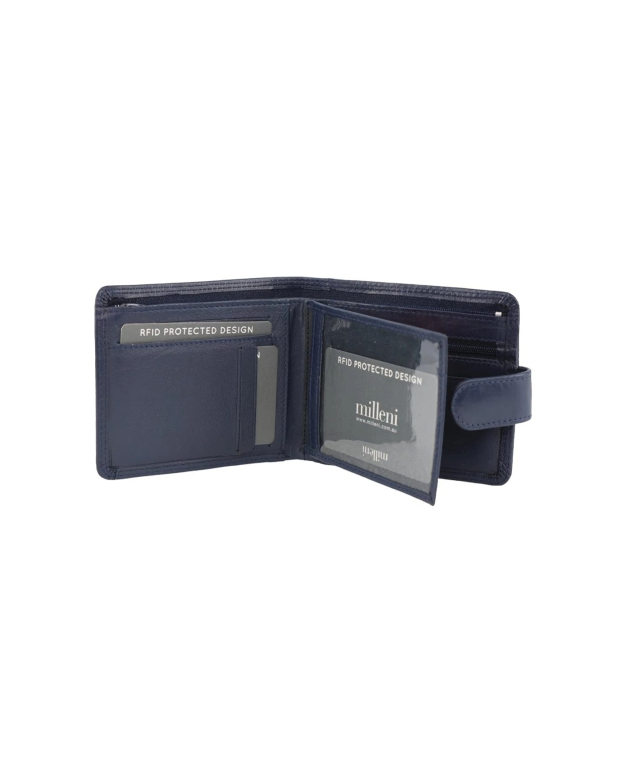 2 Milleni Mens Leather Tab Cash Card RFID Protected Wallet Secure Clasp Closure 12cm - Blue, 2 of 3