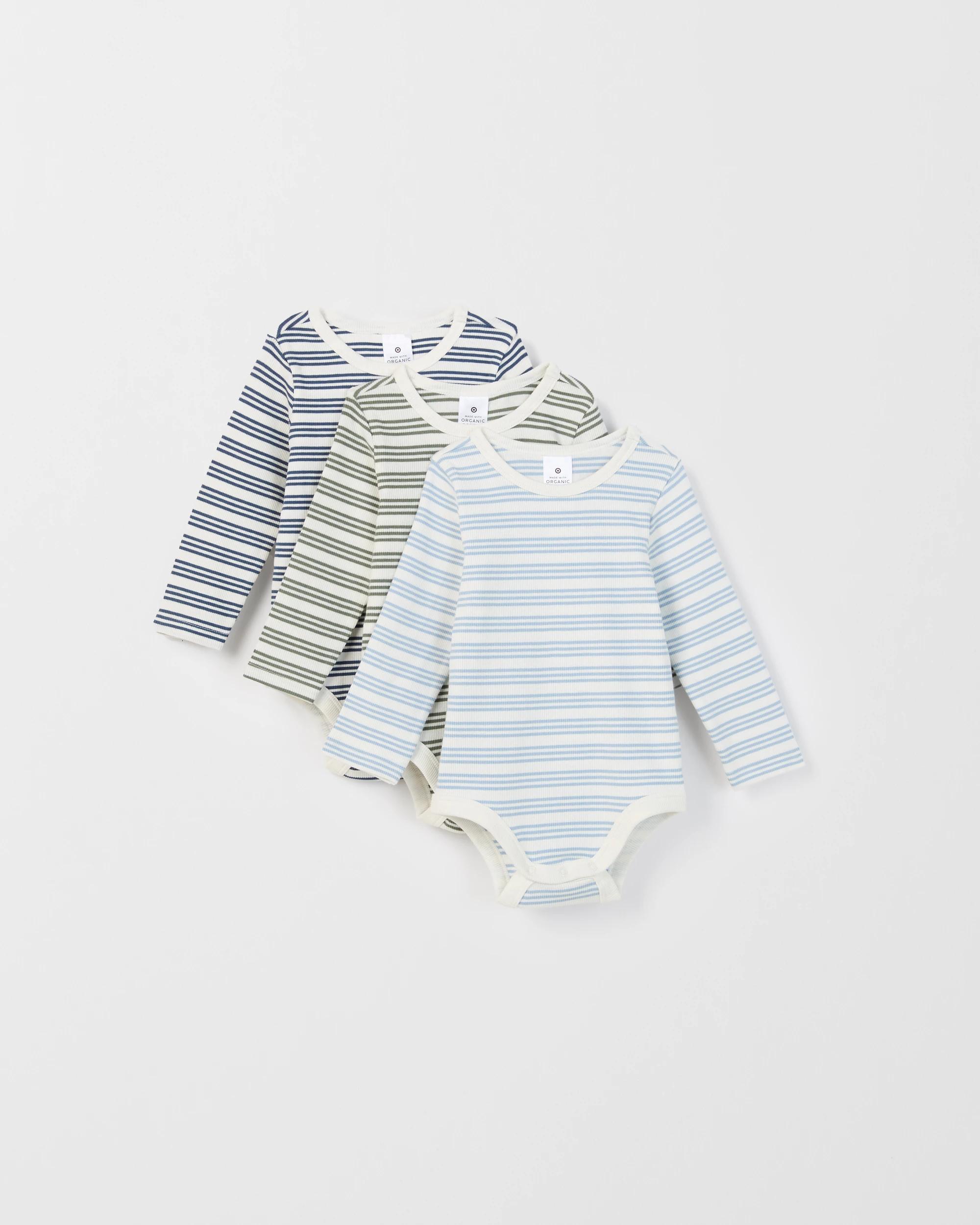 1 Target Baby Baby Organic Cotton 3 Pack Long Sleeve Rib Bodysuit STRIPE, 1 of 5