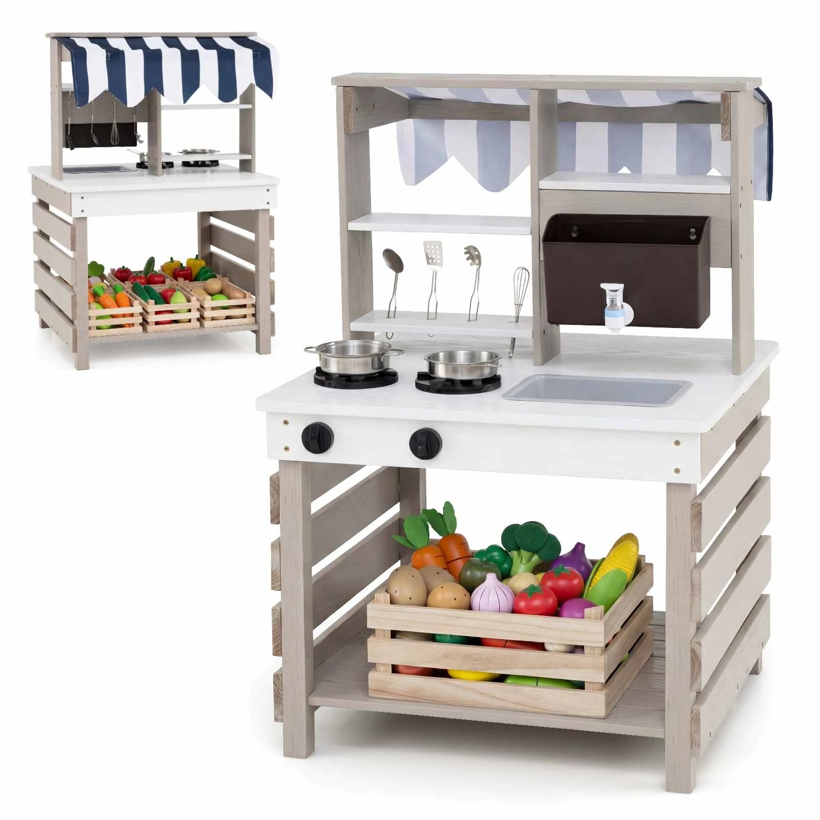 1 Costway 2-In-1 Wood Mud Kitchen Playset Double-Sided Cooking Toys - Grey, 1 of 1