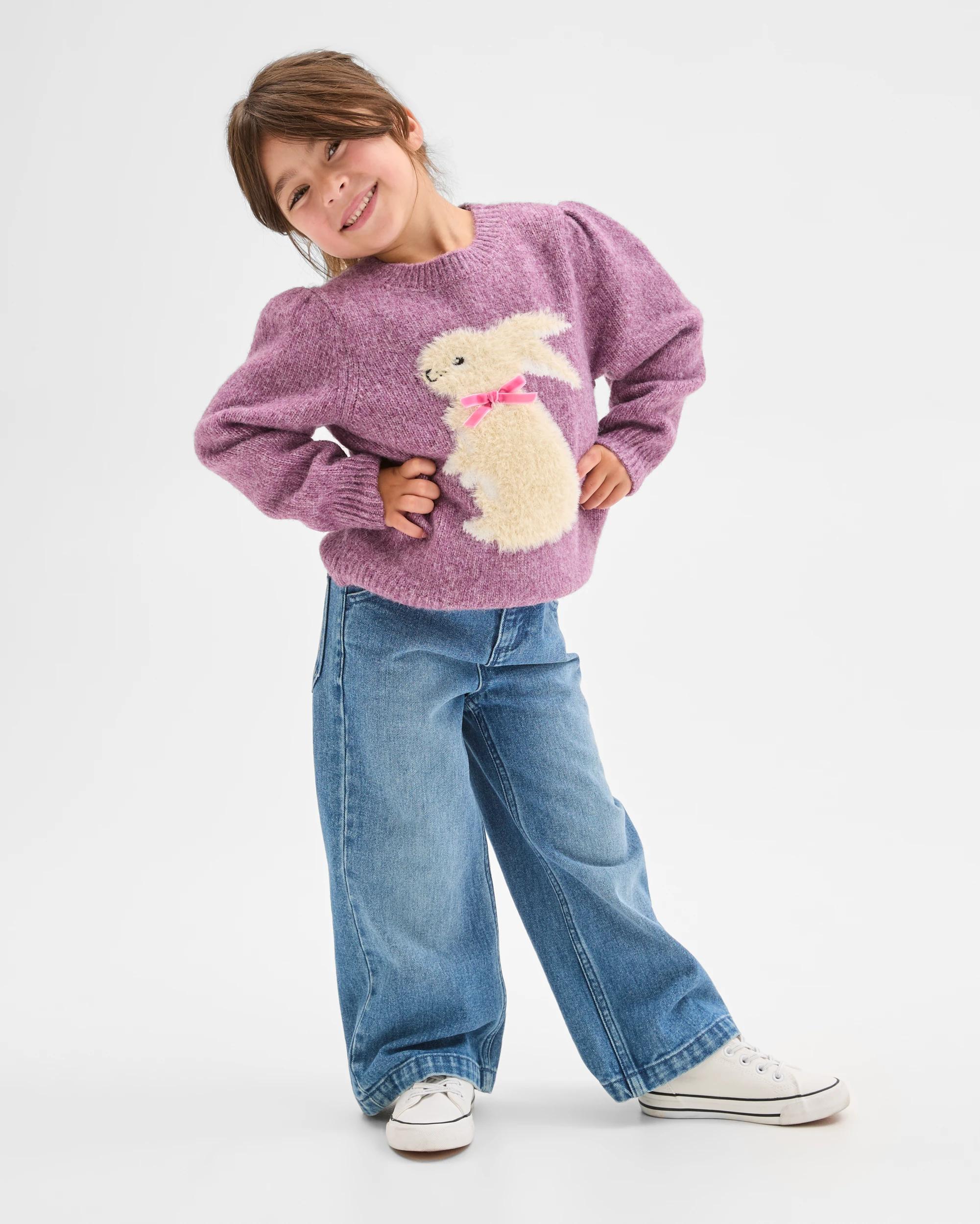 1 Target Kids Balloon Sleeve Knit Jumper PURPLE BUNNY, 1 of 8