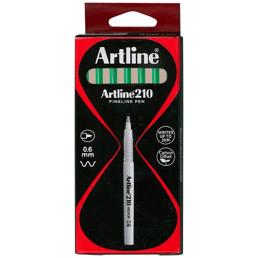 1 Artline 210 Fineliners 0.6mm Green 12 Pack, 1 of 2