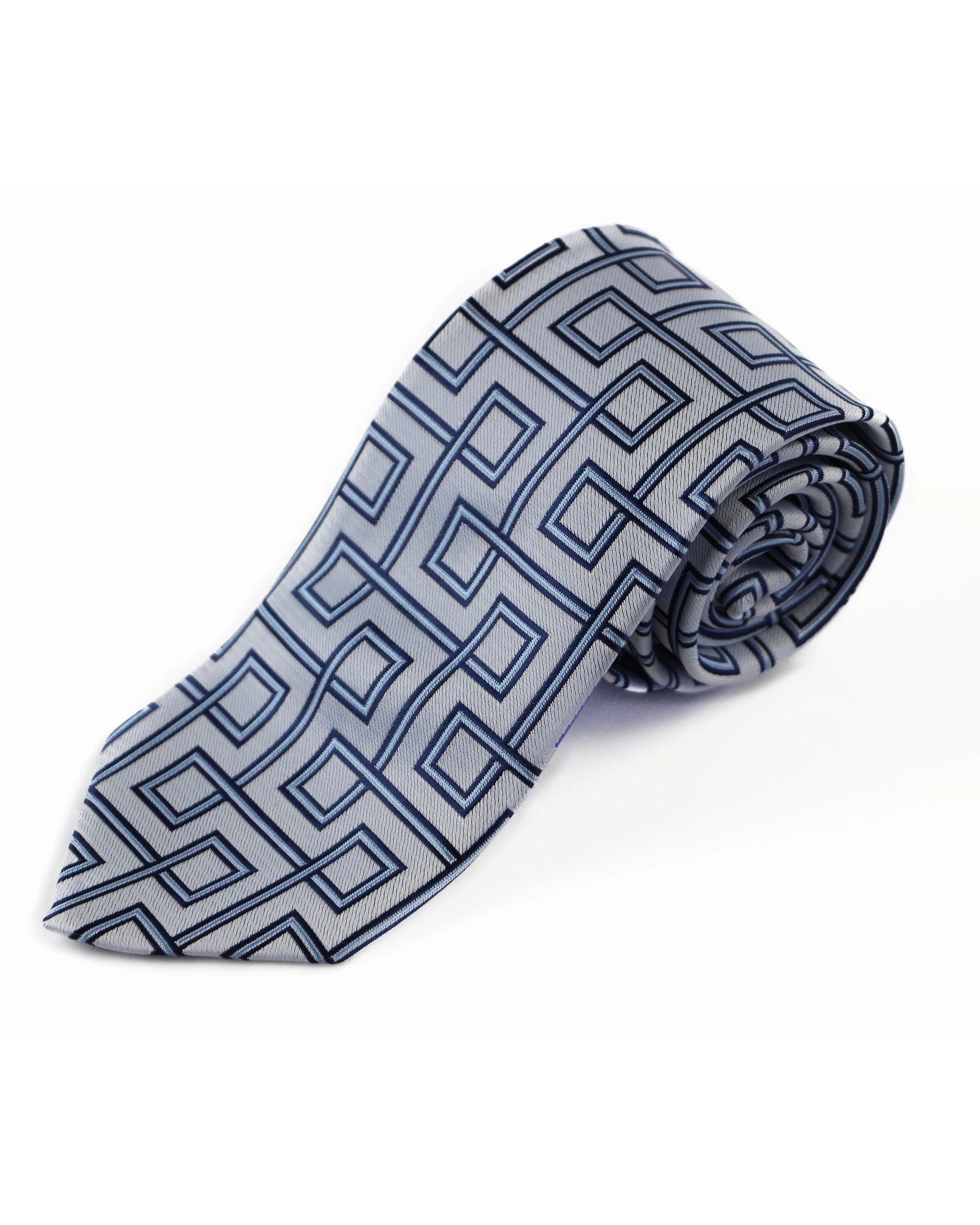 2 Zasel Mens Silver With Navy Maze Patterned 8cm Neck Tie, 2 of 2