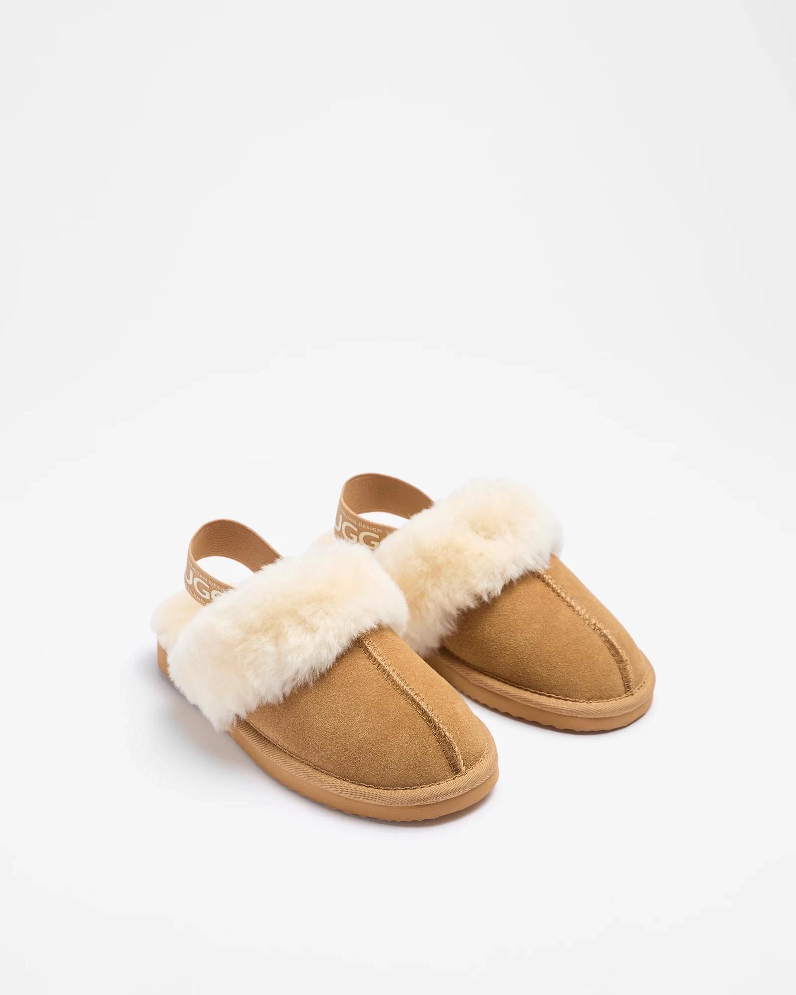 2 Australian Design Ugg Boots and Slippers Girls Youth Sheepskin and Leather Elastic Scuff Slipper CHESTNUT, 2 of 2