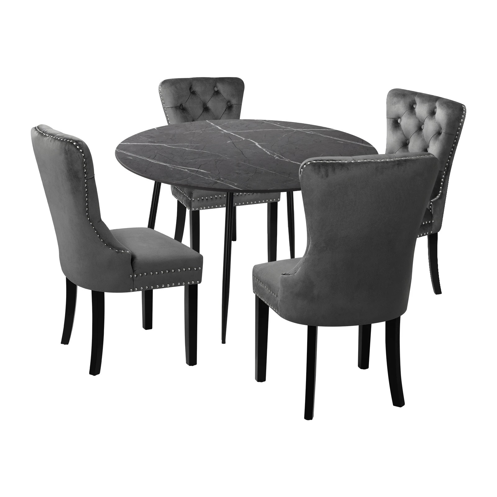 1 Oikiture 110cm Round Dining Table With 4pcs Dining Chairs Velvet
 - Multi, 1 of 10