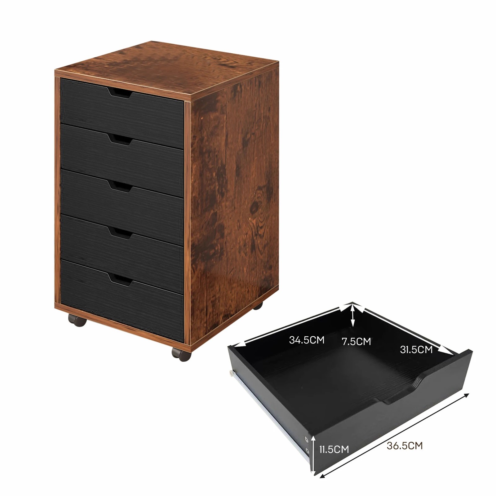 4 Ausway 5 Drawer File Cabinet Mobile Filing Document Organiser, 4 of 5