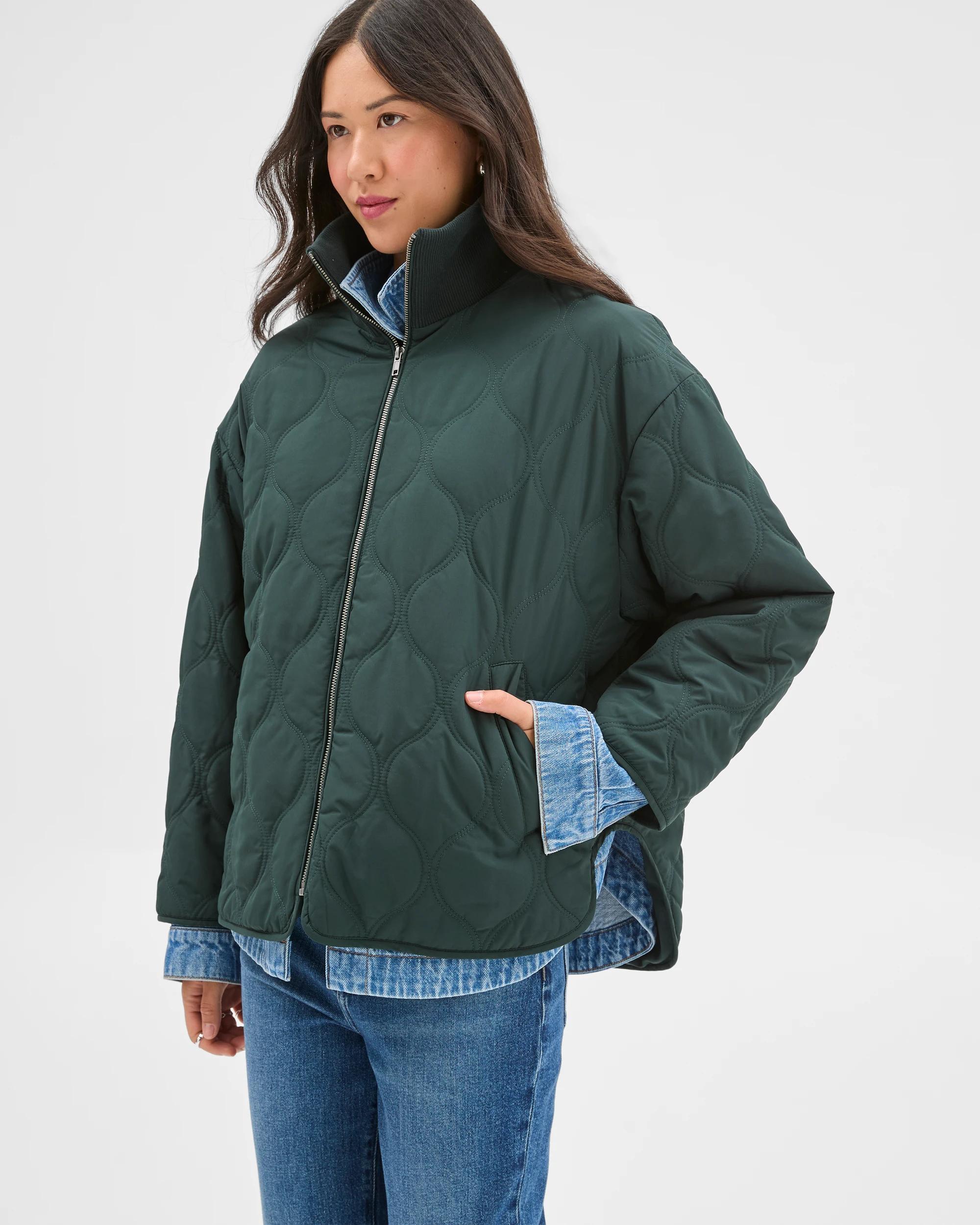 2 Target Woman Quilted Funnel Neck Jacket MIDNIGHT JADE, 2 of 7
